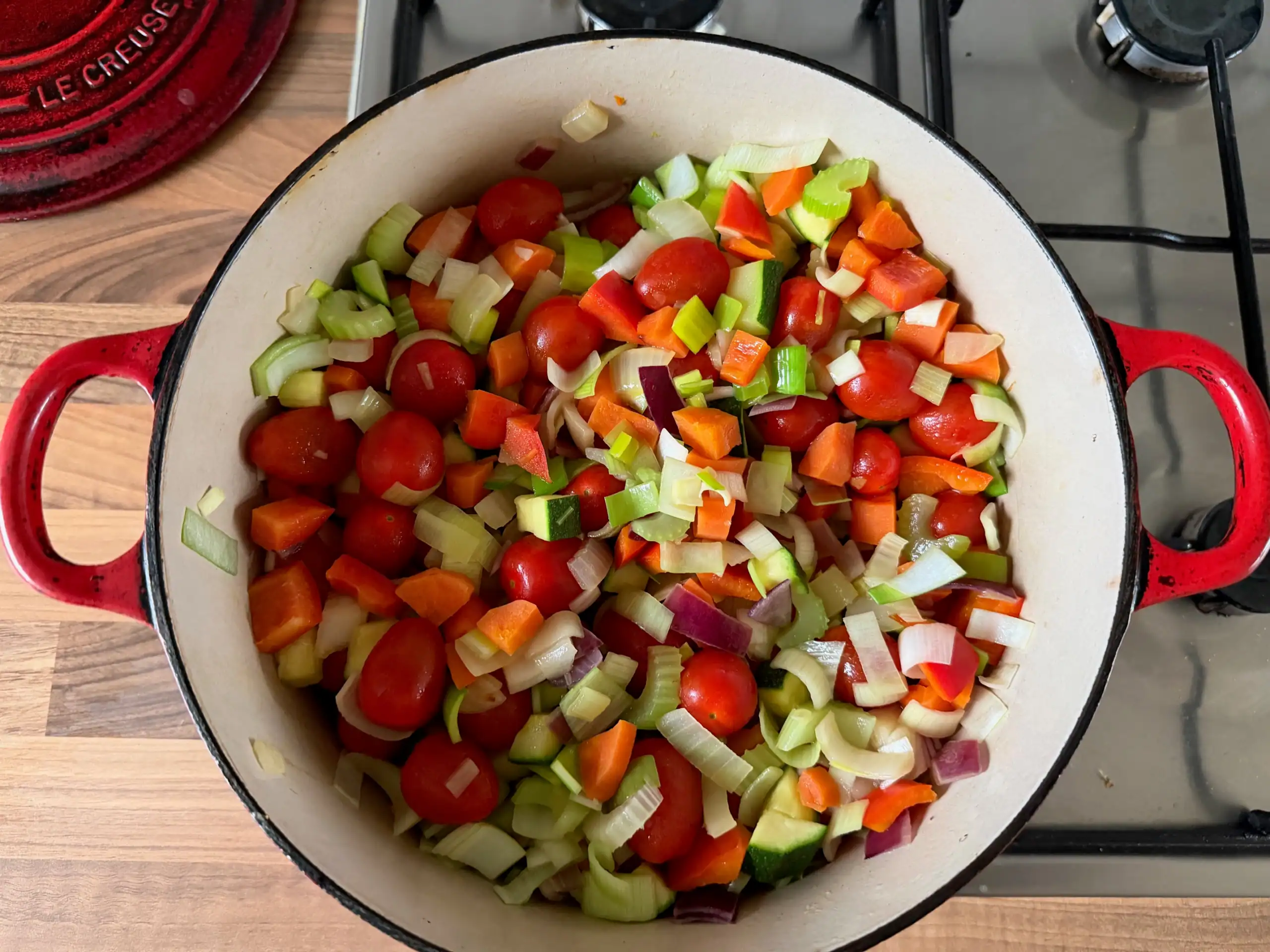 hidden vegetable tomato sauce ingredients in a pot