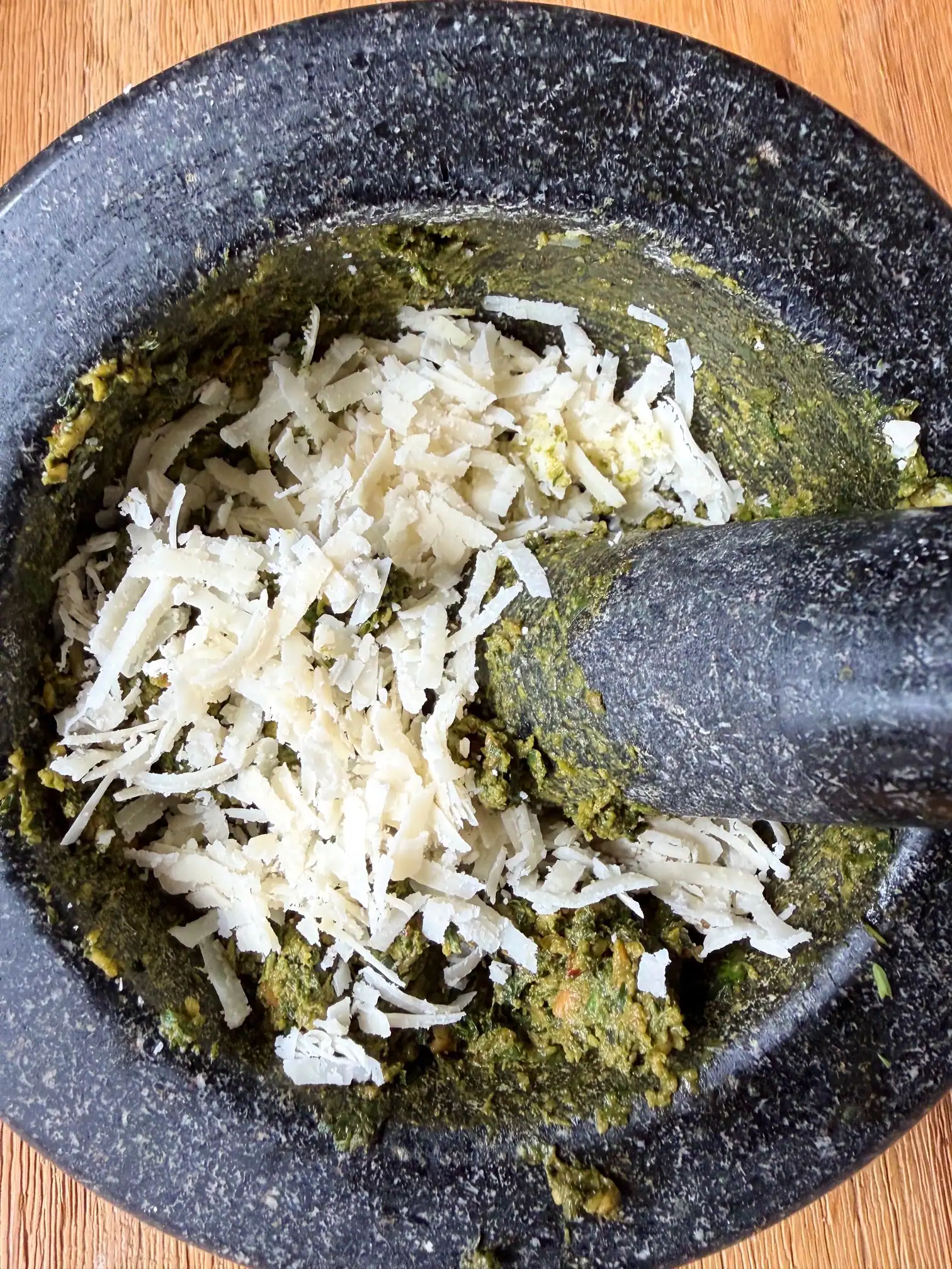 parmesan in pestle and mortar