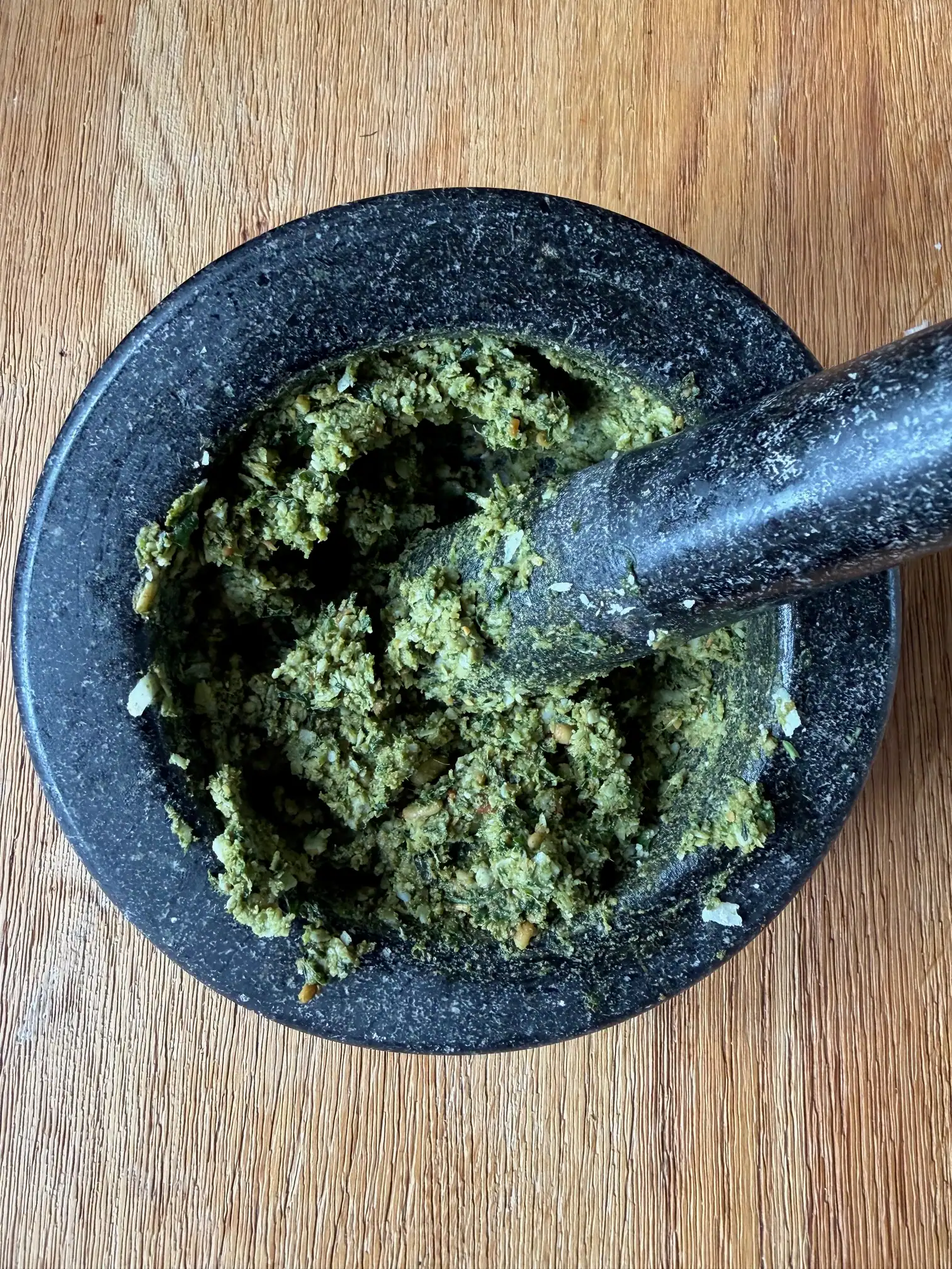 parmesan in pestle and mortar