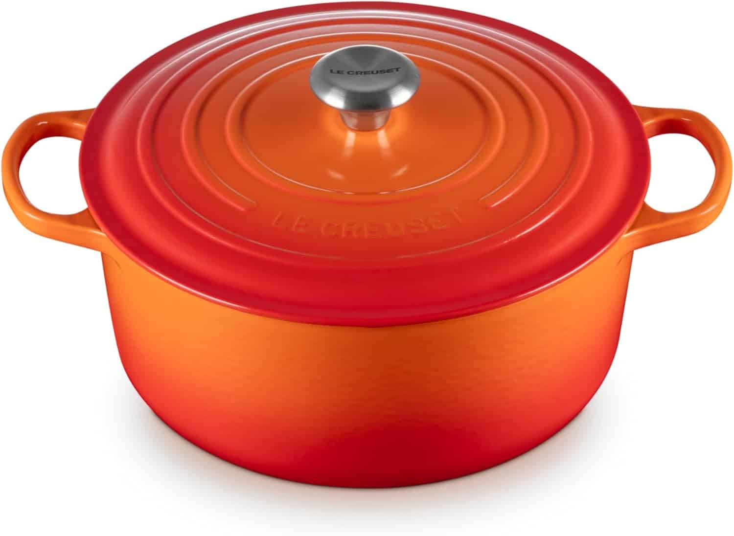 orange and red Le Creuset pan