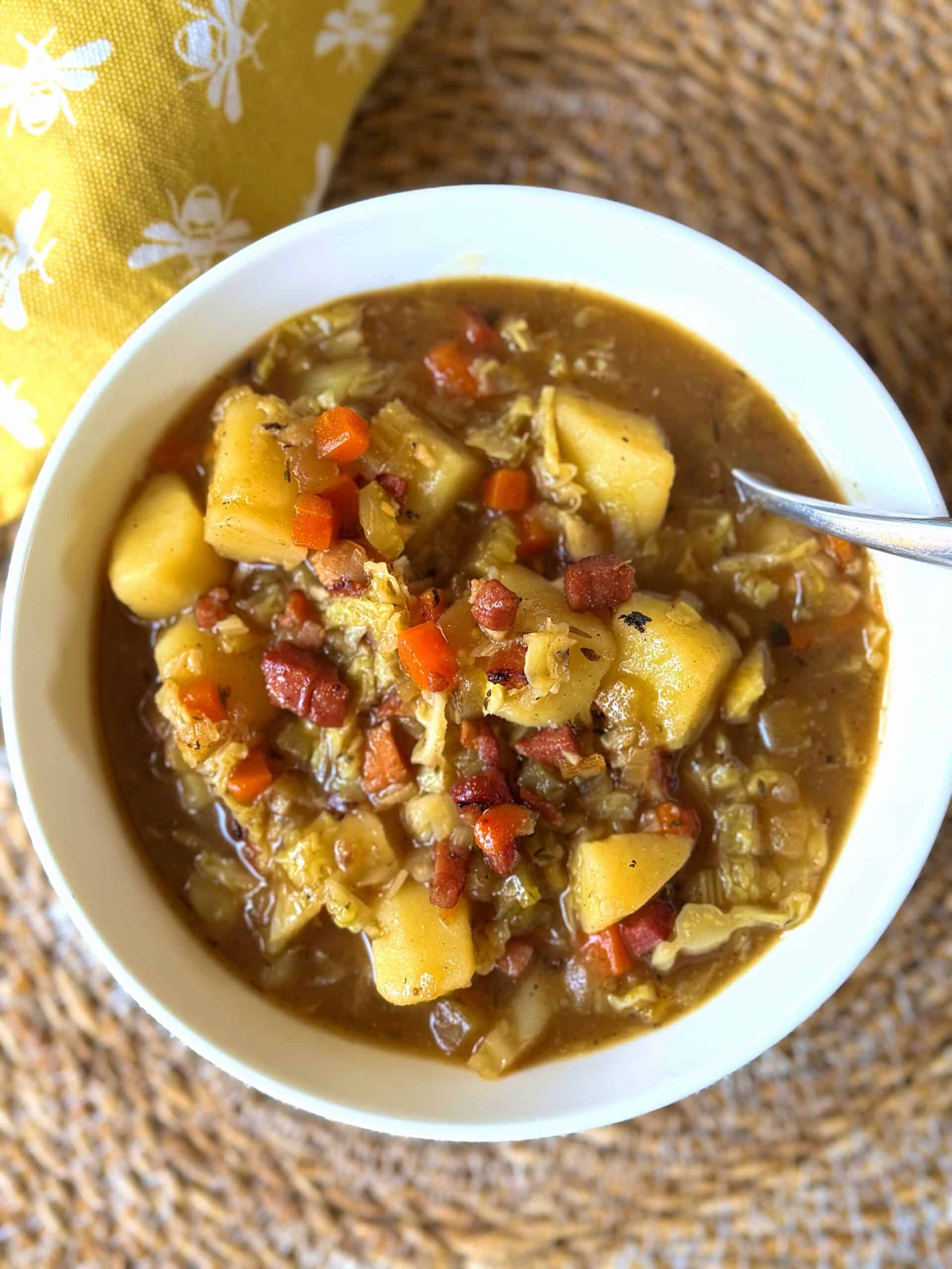Irish bacon, cabbage and potato soup