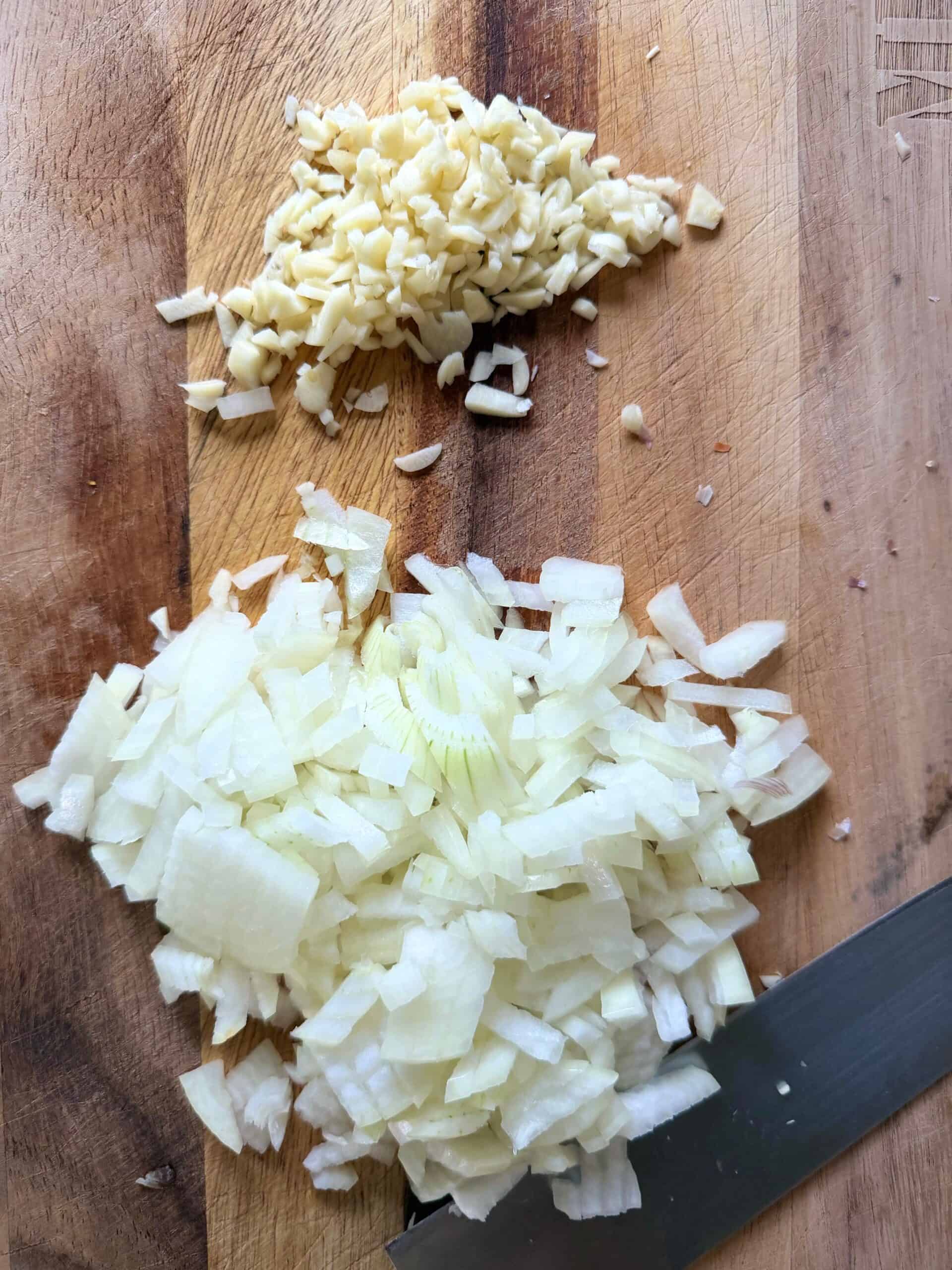 chopped onions and garlic