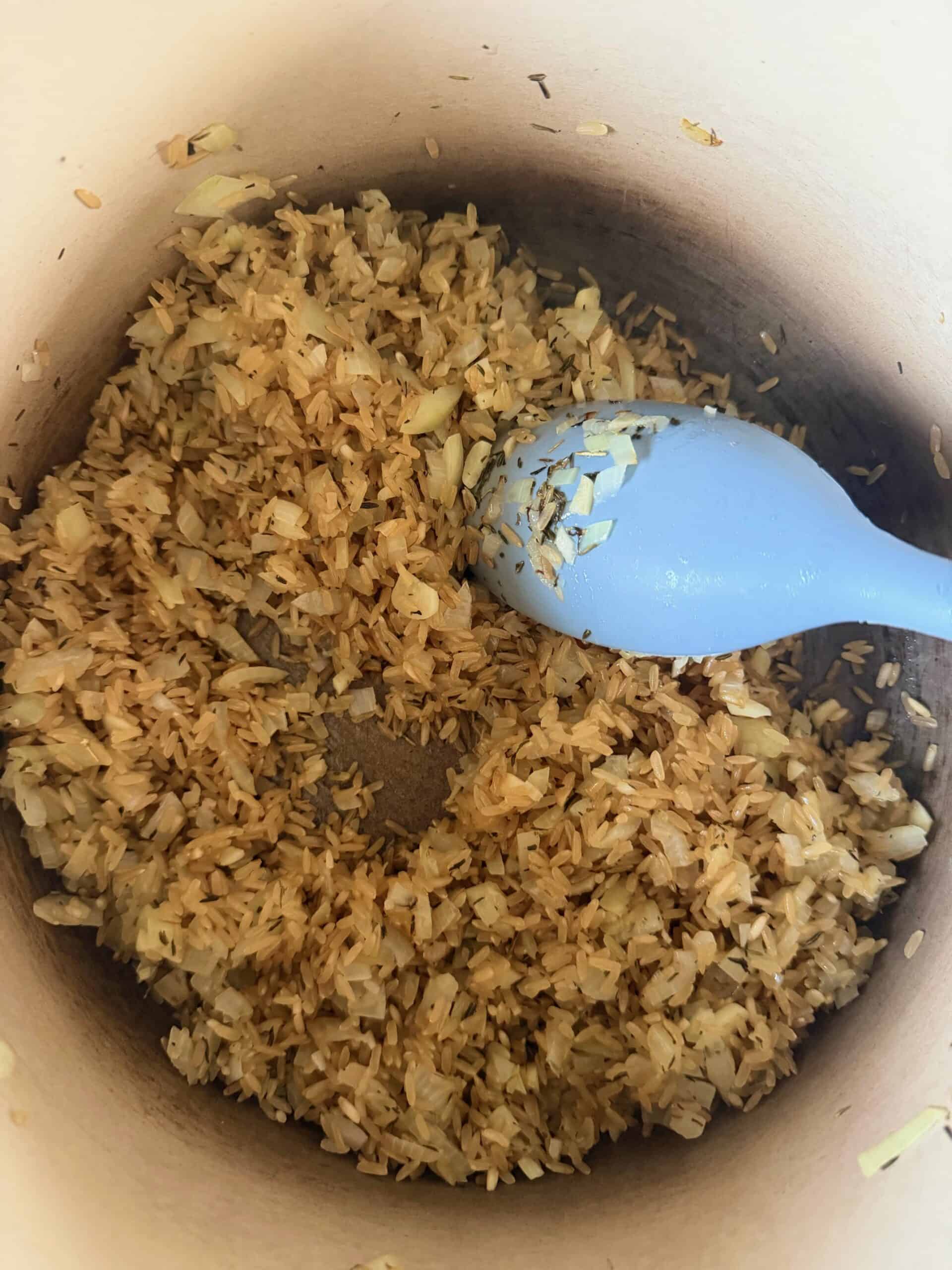 toasting rice in pan