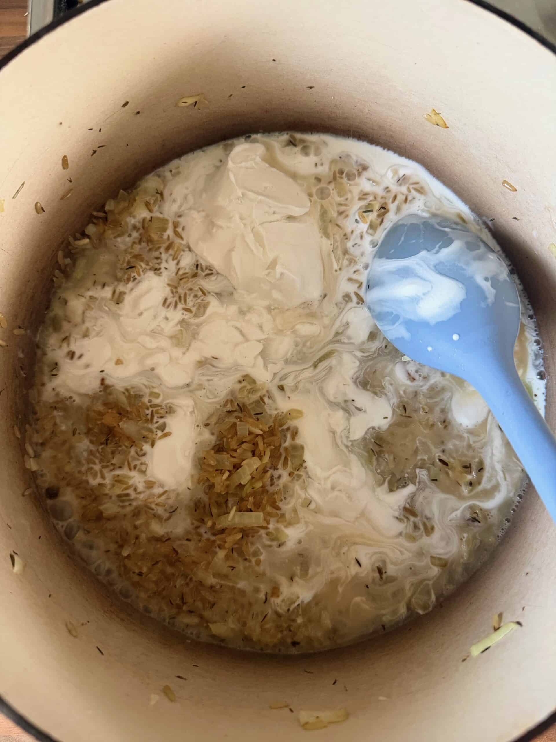 coconut milk in pan
