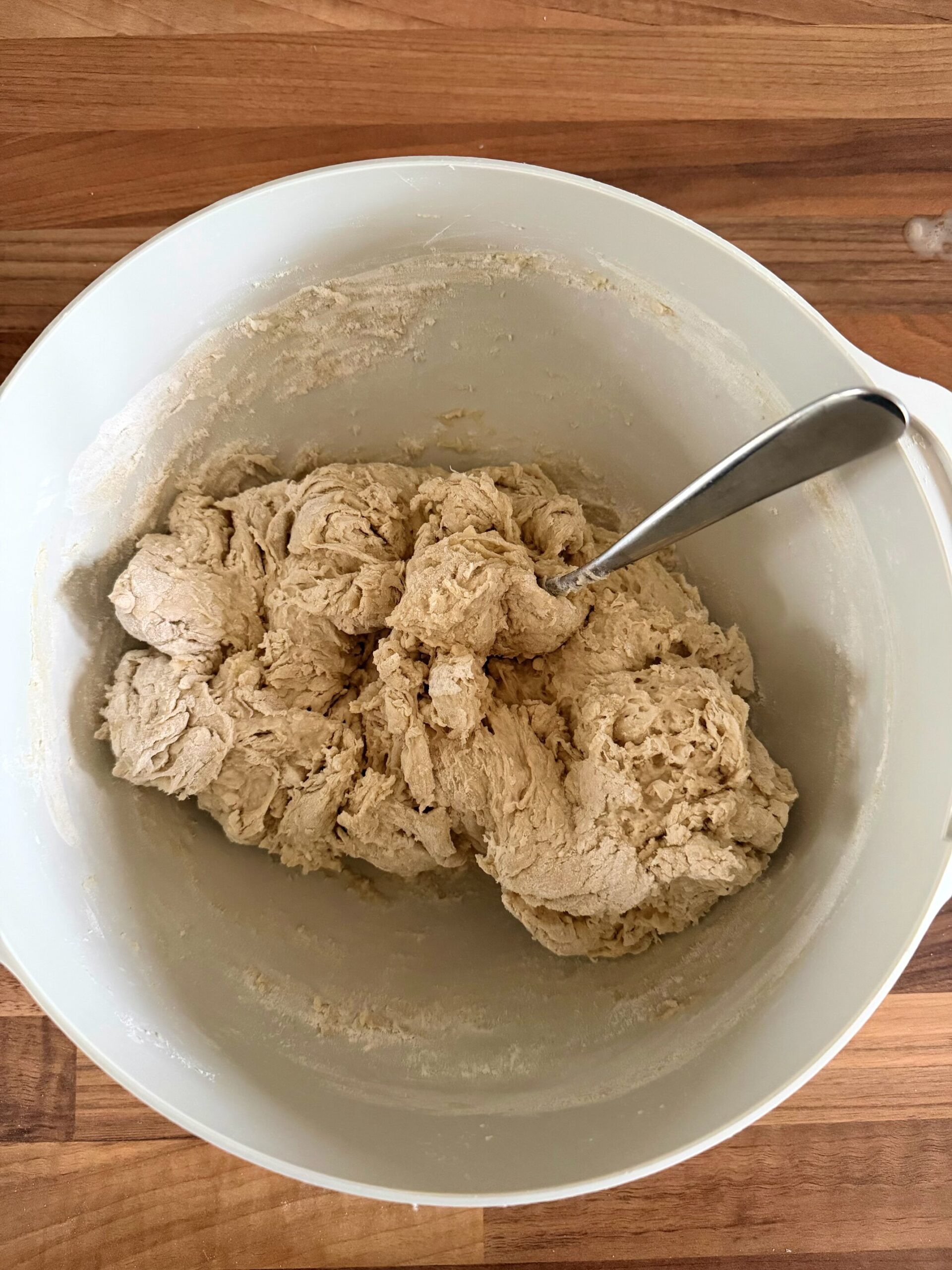 shaggy focaccia dough in  a bowl 