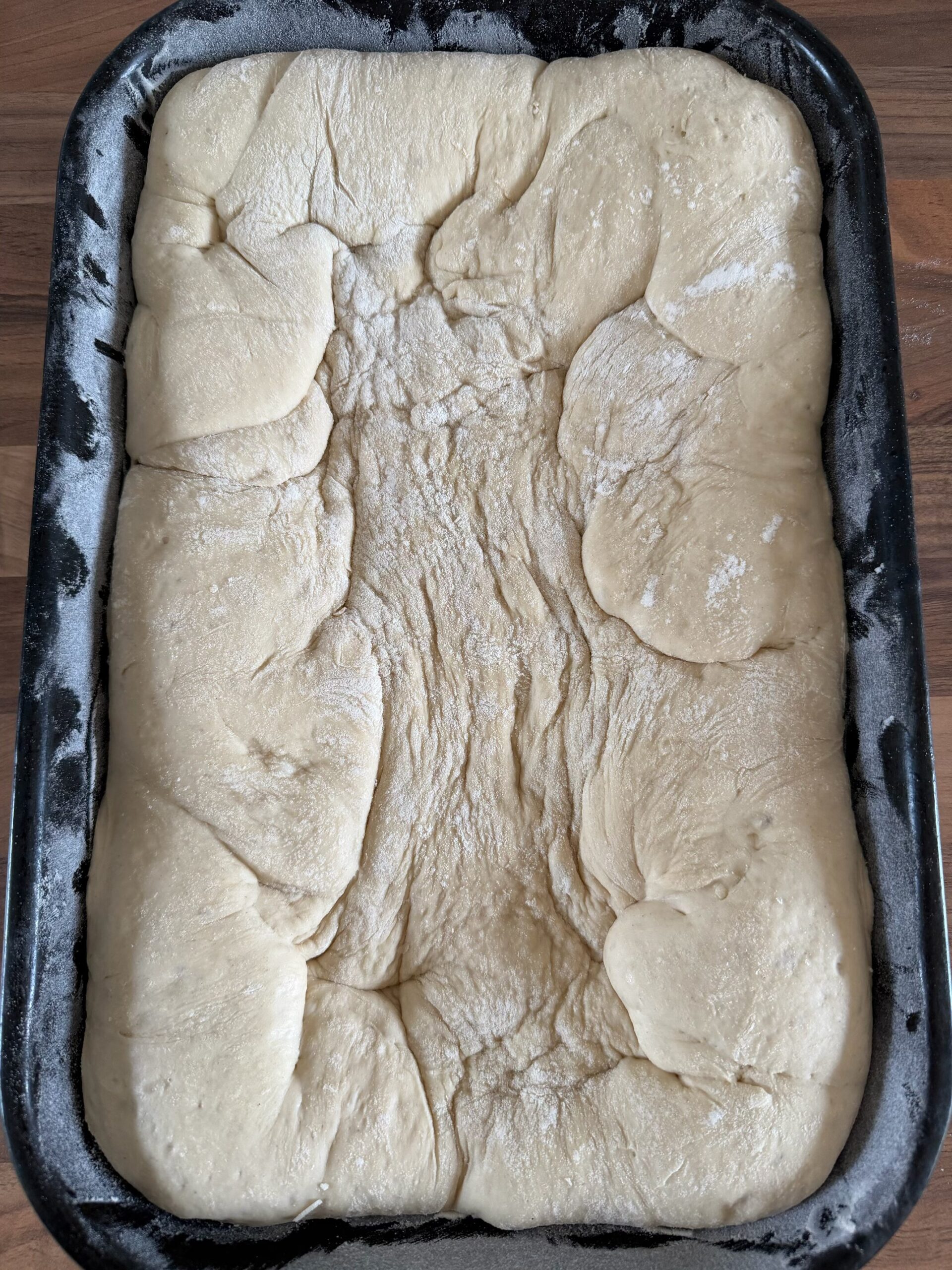 focaccia dough in tray