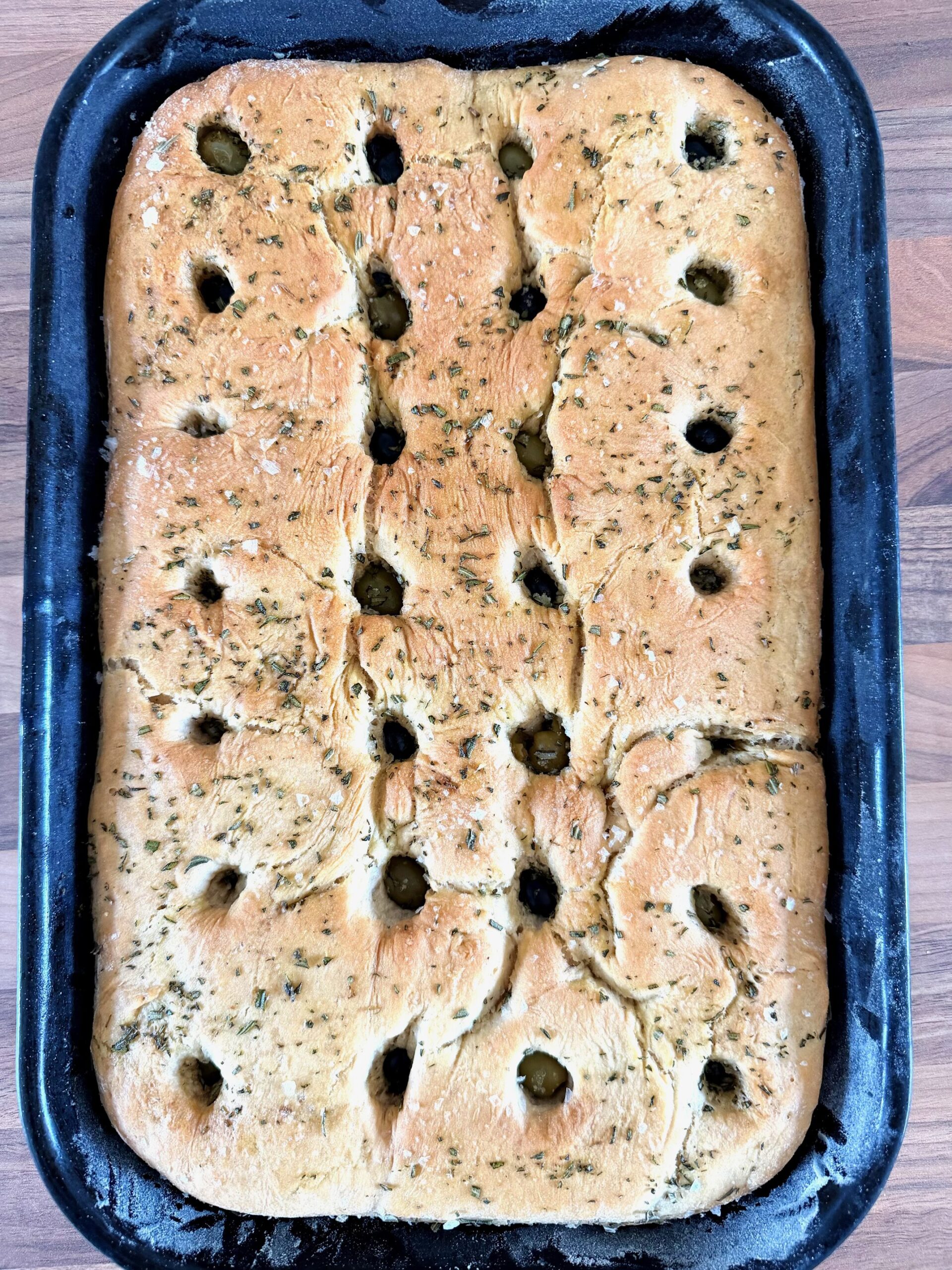 baked olive and rosemary focaccia