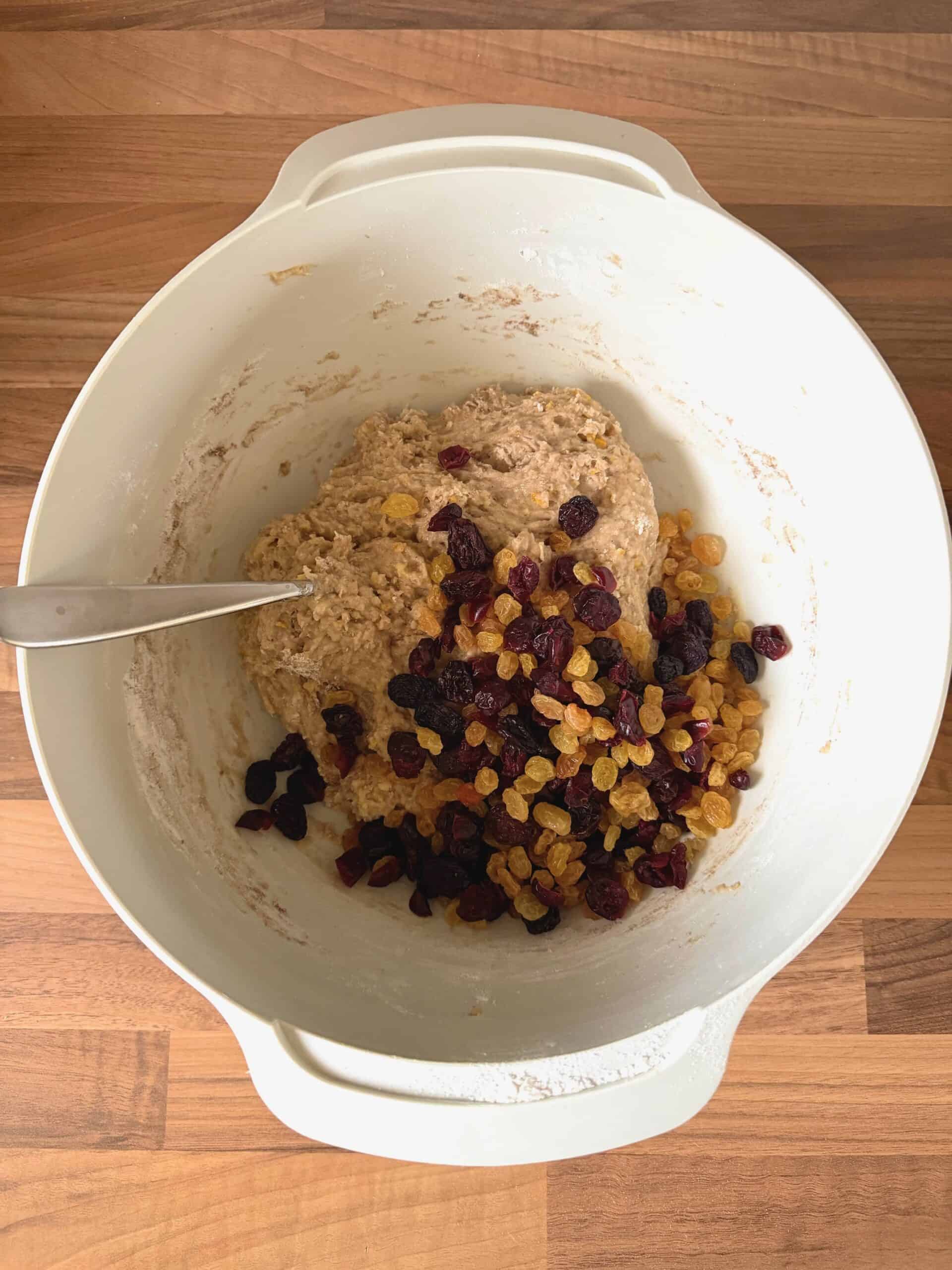 add dry fruit to the bowl of dough