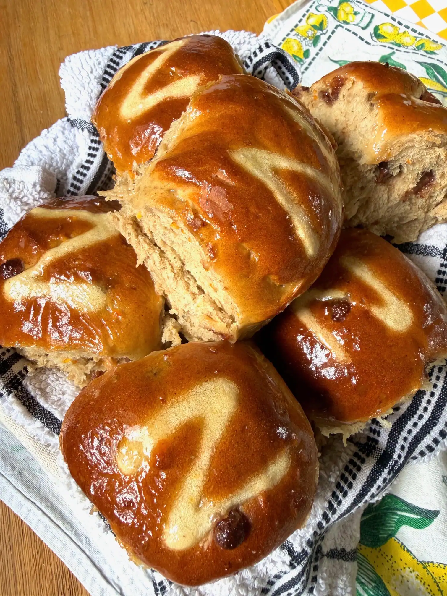 basket of hot cross buns