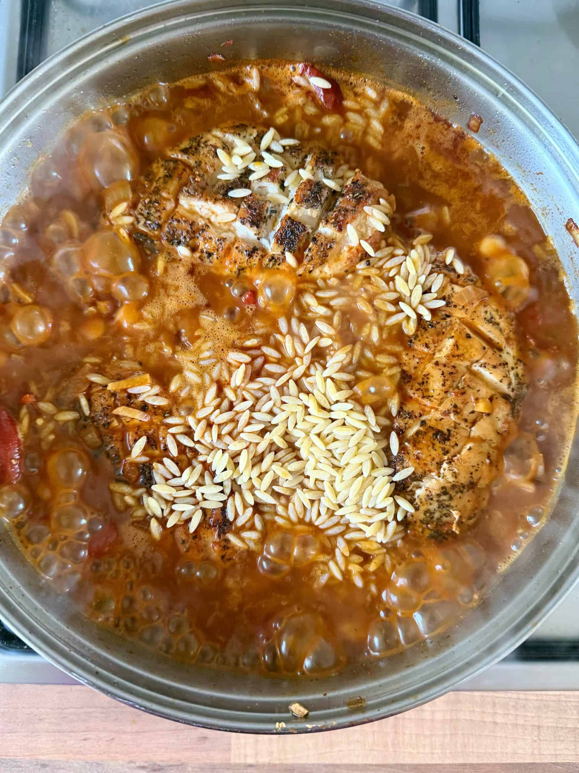add orzo to the pan