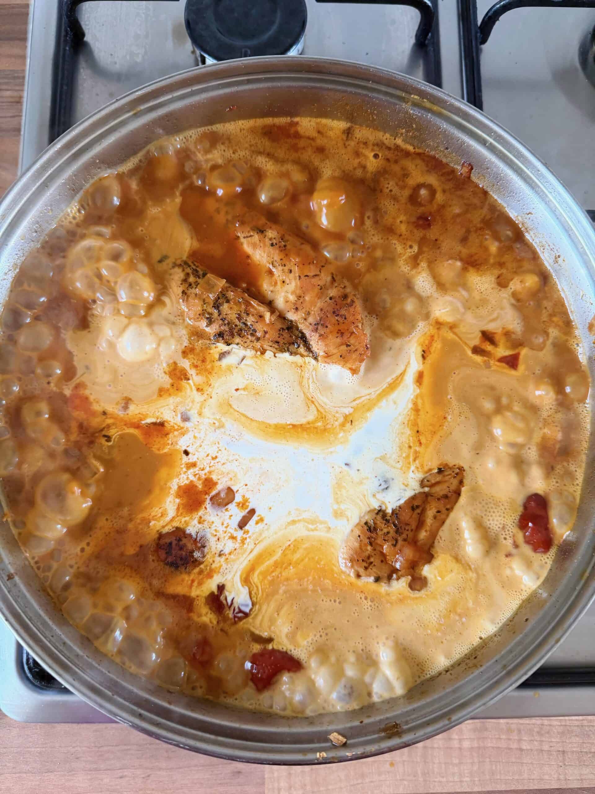add cream to the pan