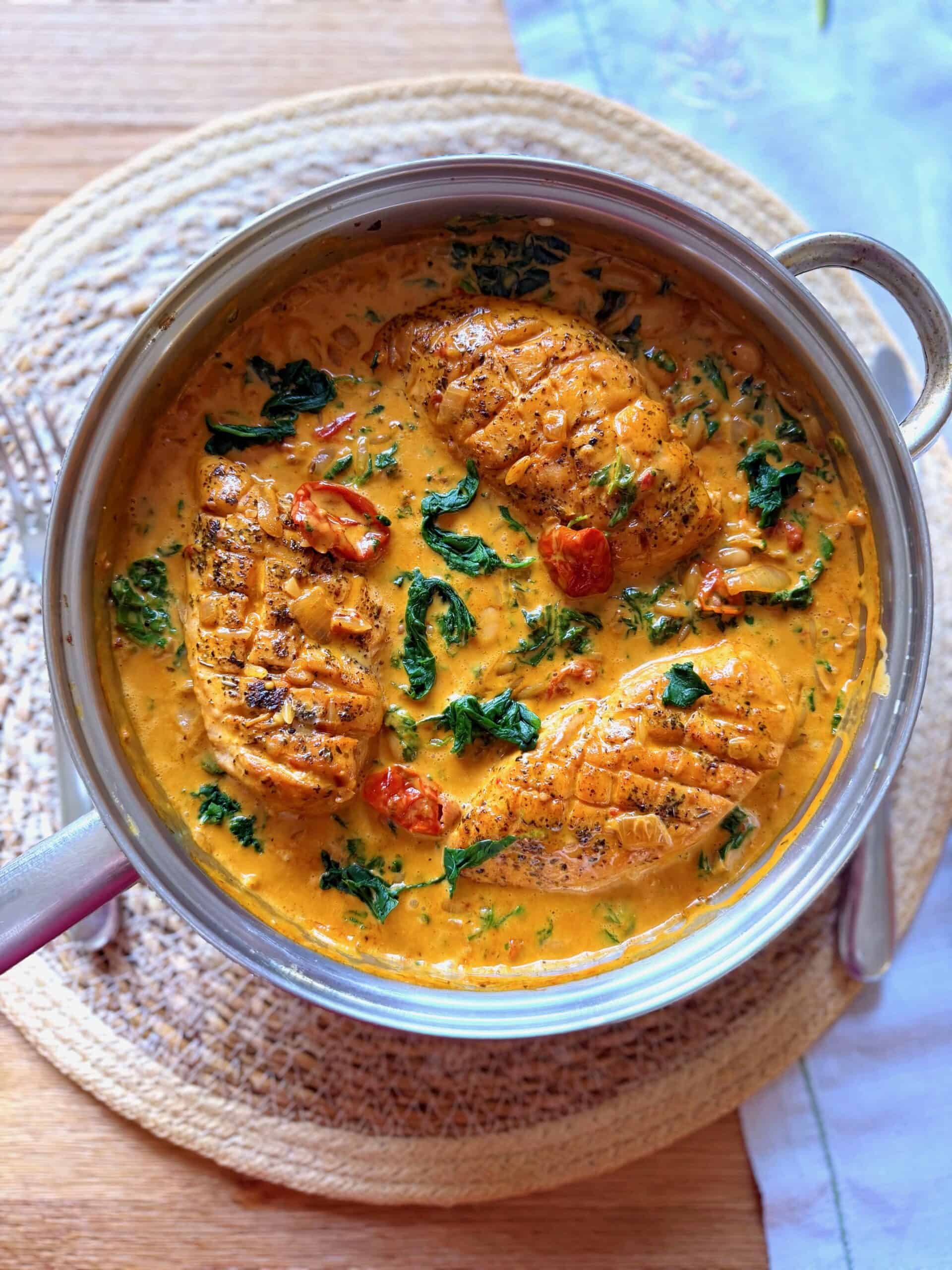 creamy Tuscan chicken orzo
