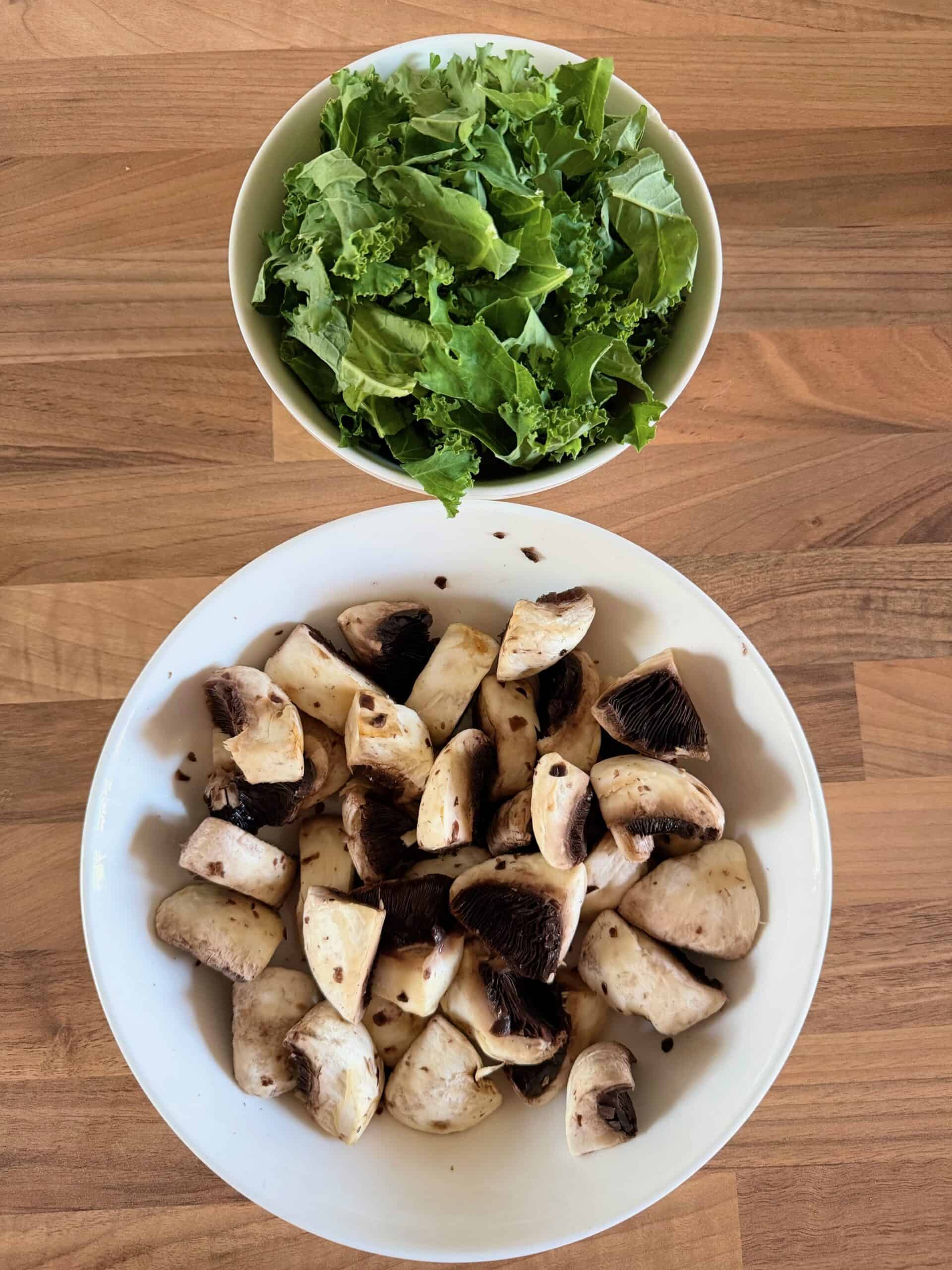 mushrooms and kale