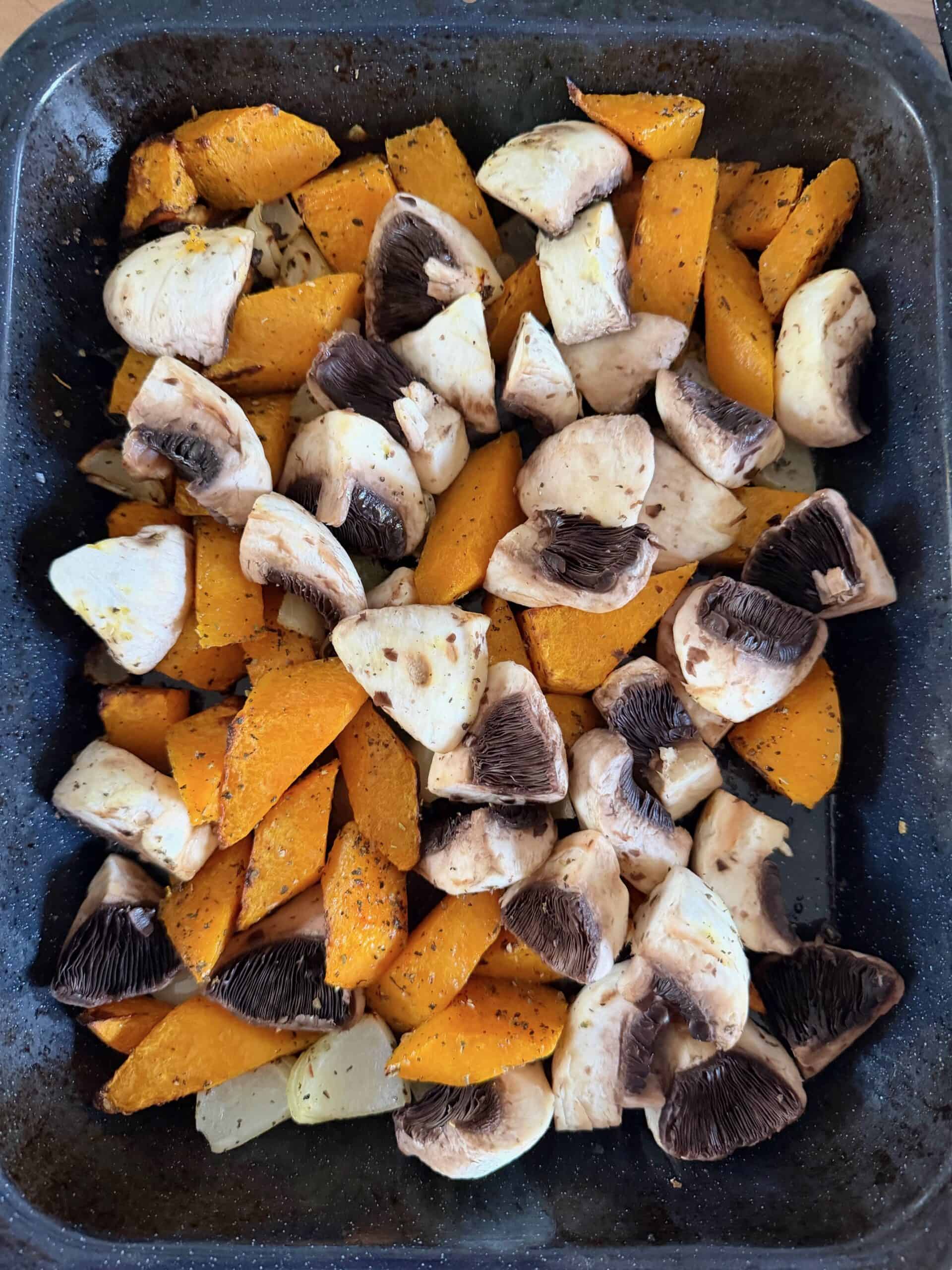 add mushrooms to the tray
