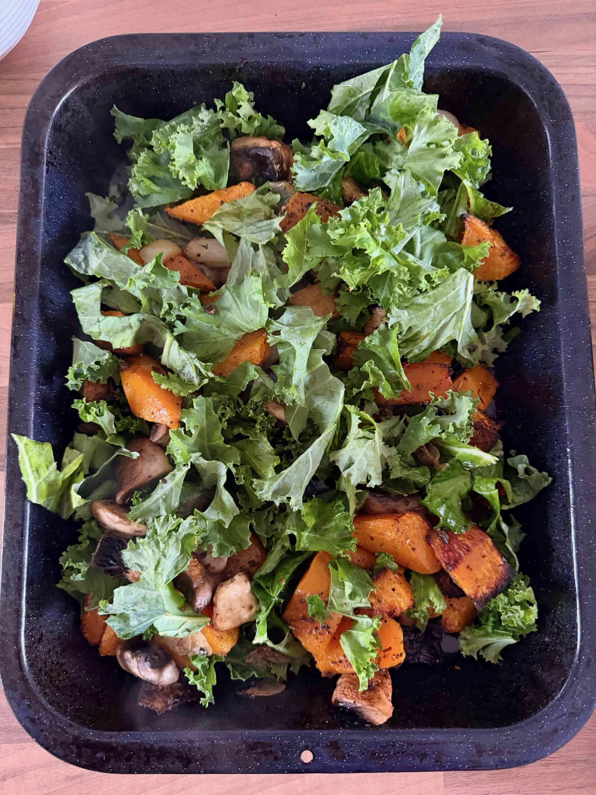 add kale to the tray