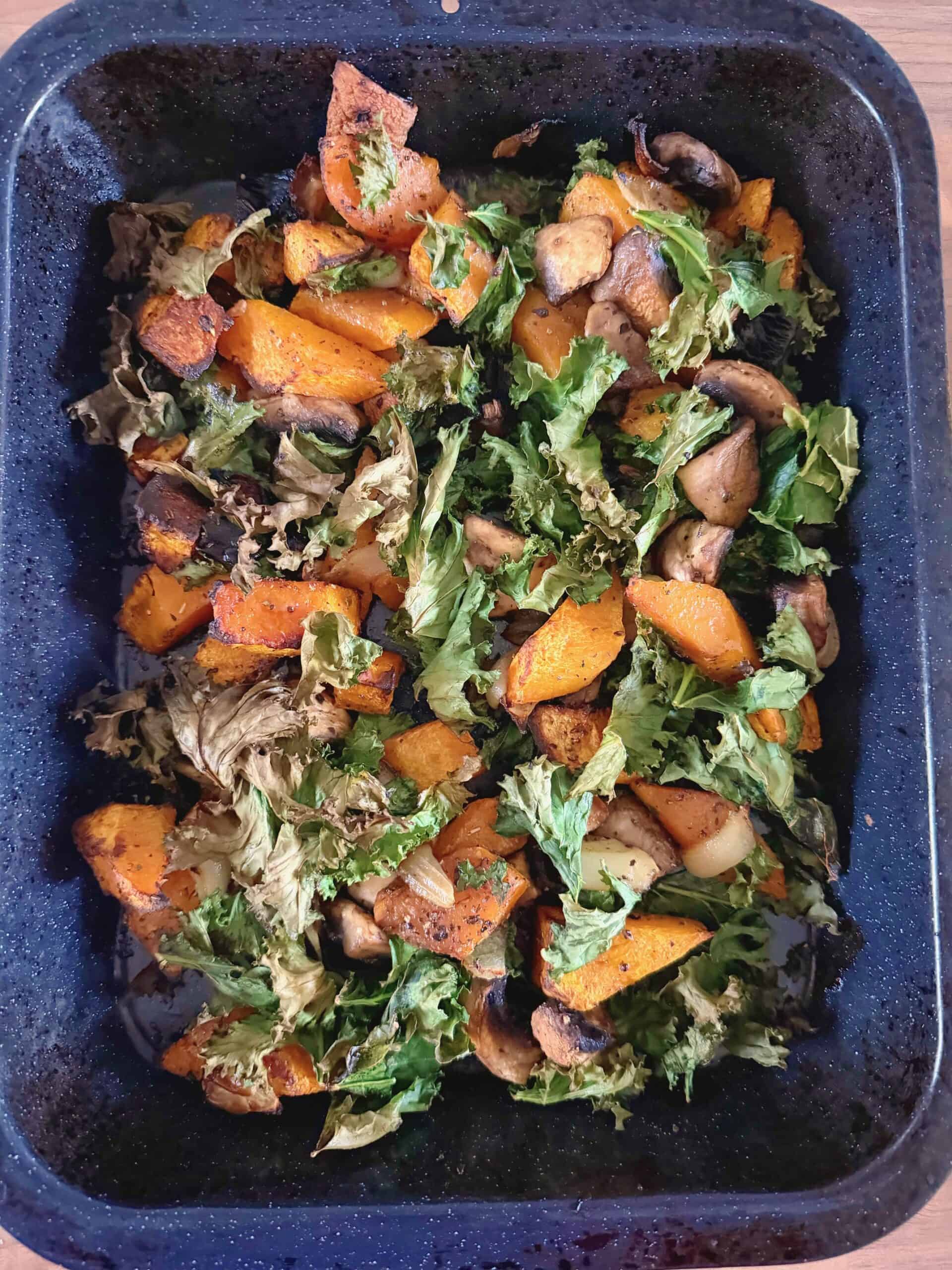 roasted squash, mushrooms and kale