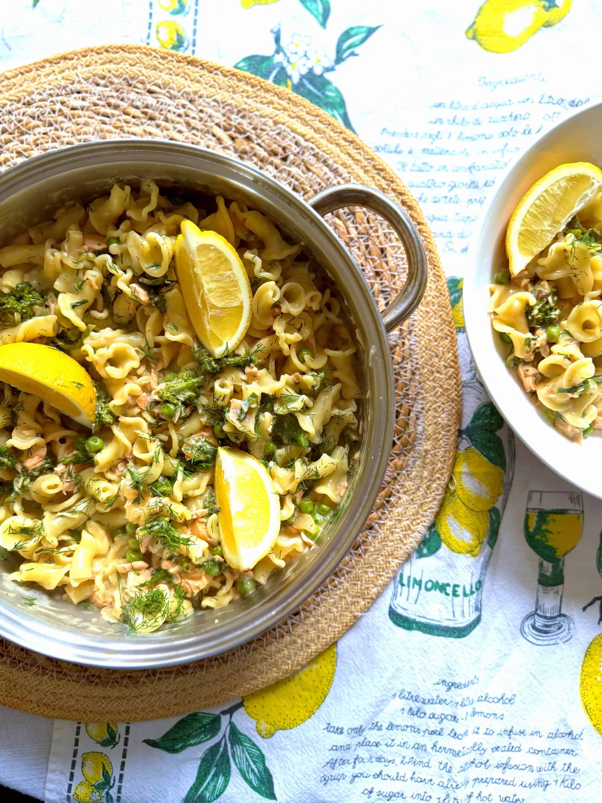 lemon, salmon and dill pasta