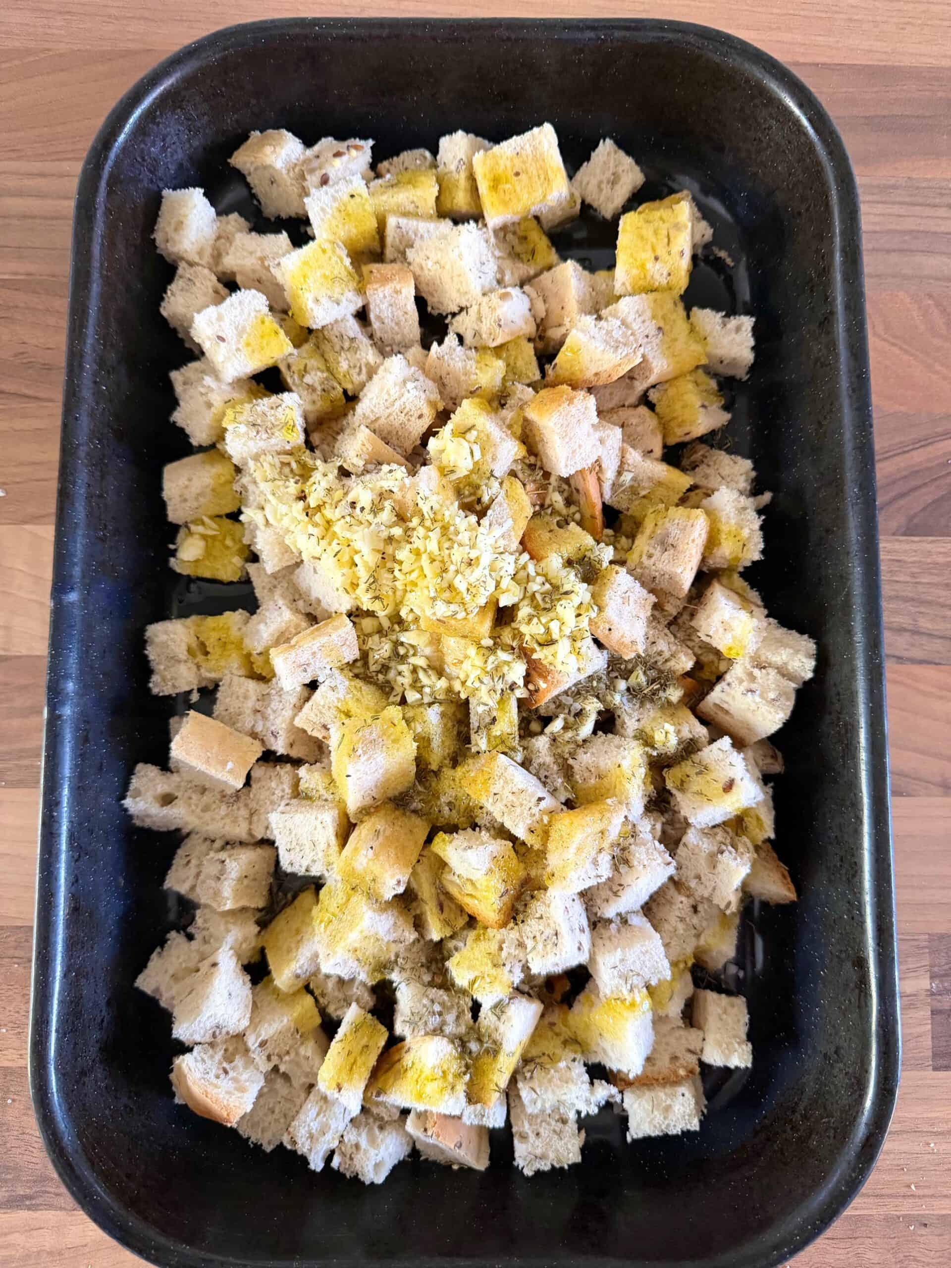 croutons in tray