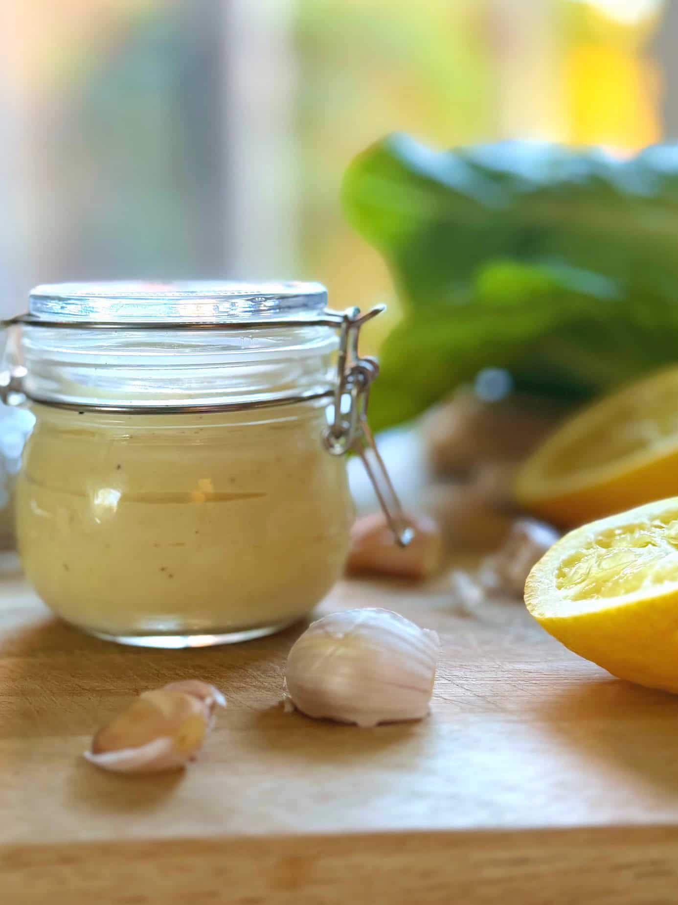 Caesar dressing in an airtight container