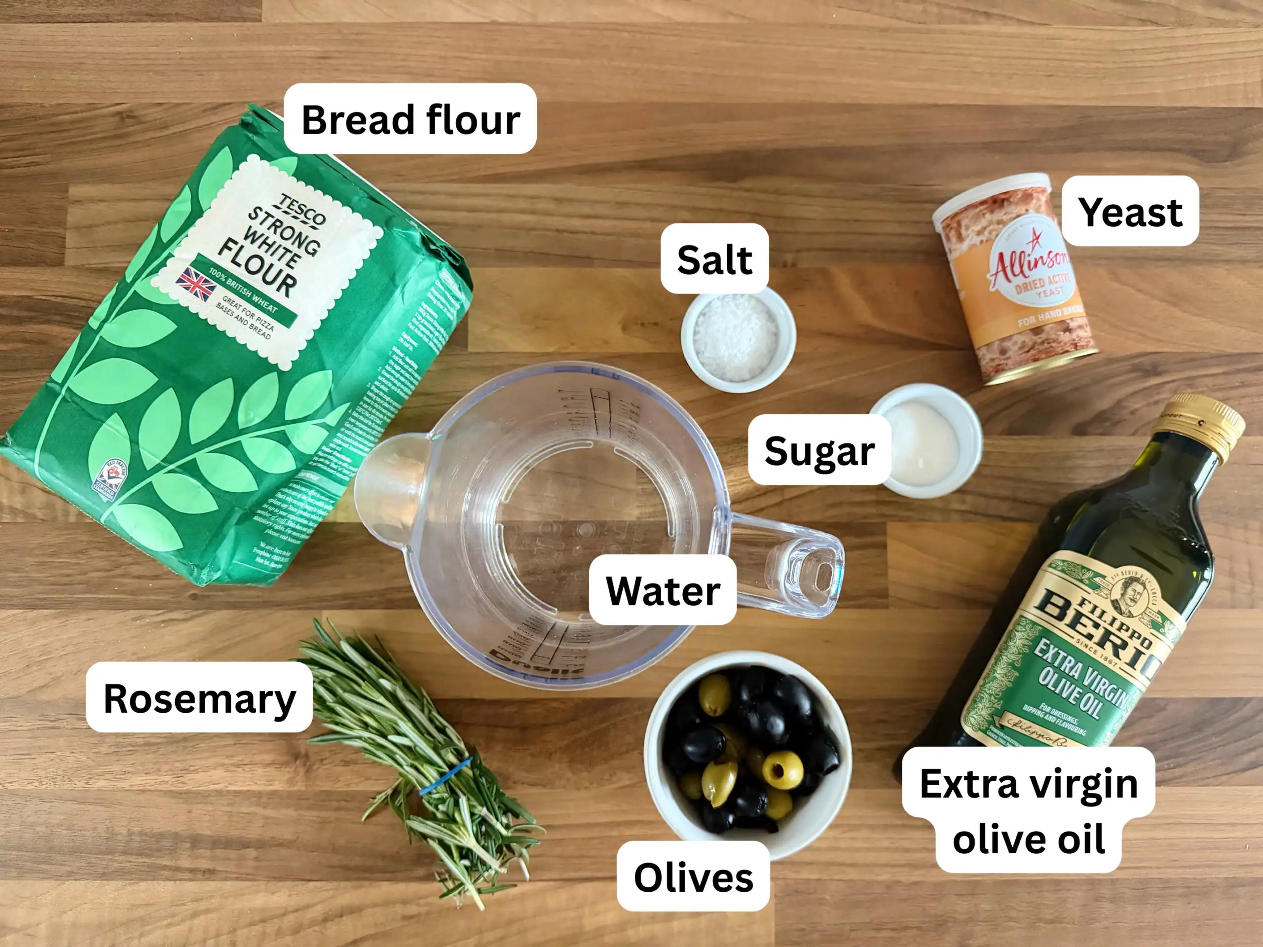 olive and rosemary focaccia ingredients