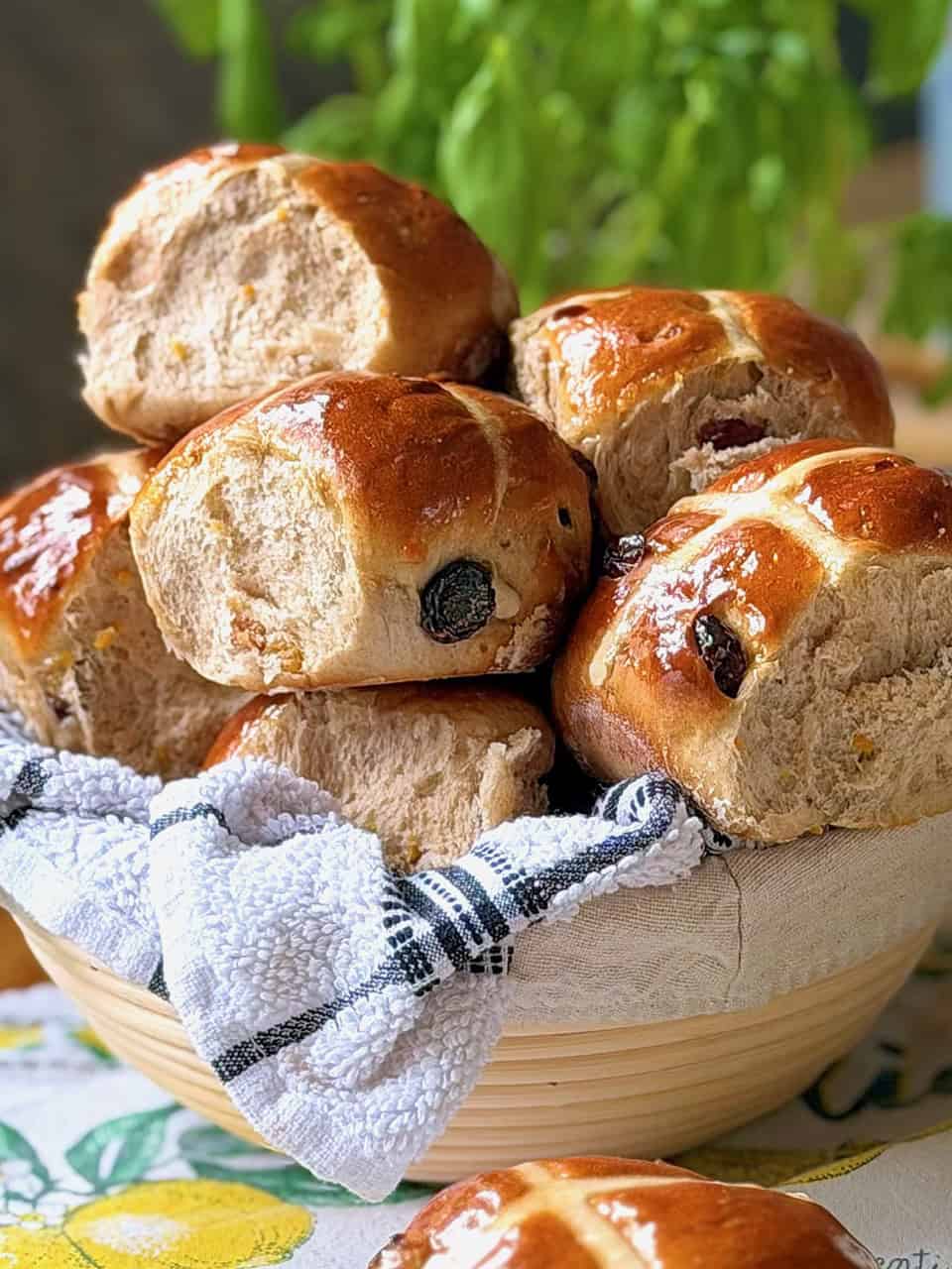 basket of hot cross buns