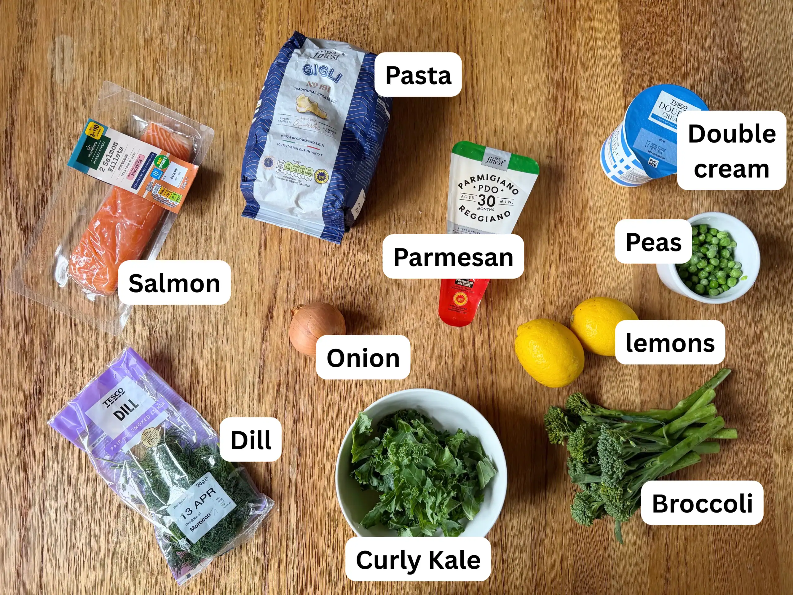 salmon, lemon and dill pasta ingredients