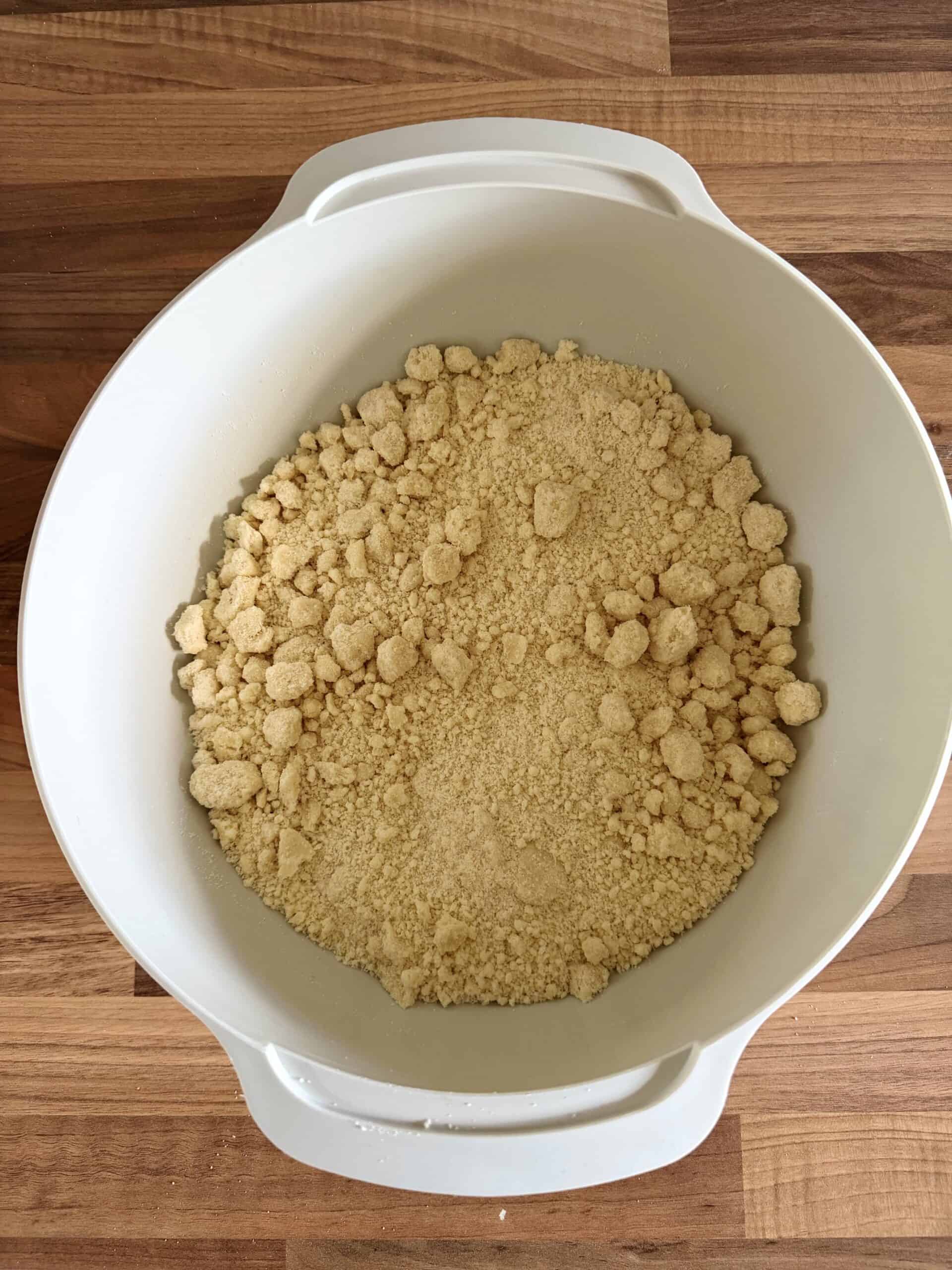 mixing the shortbread ingredients in a mixing bowl