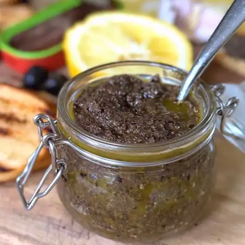 olive tapenade in a jar