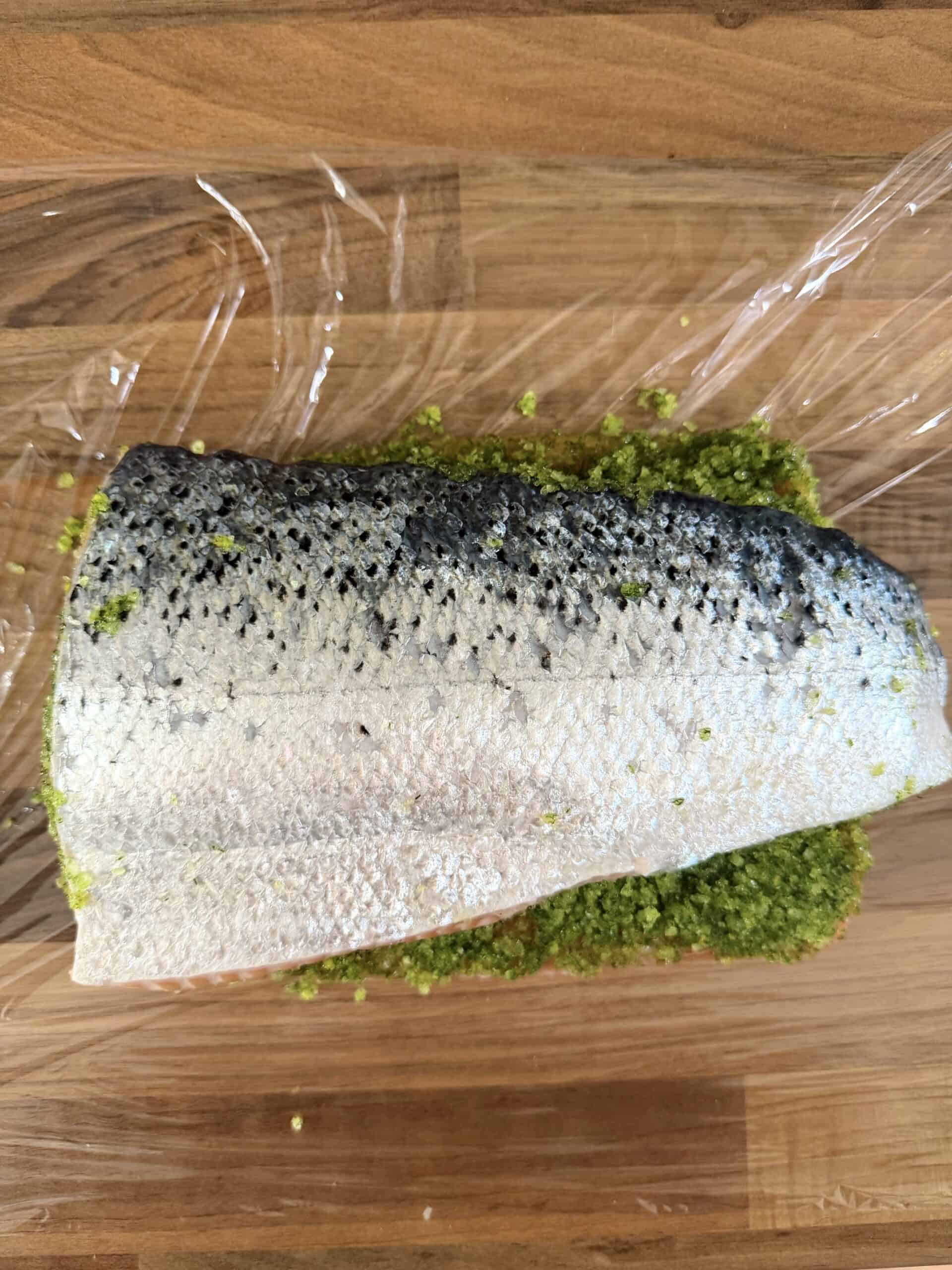wrapping the salmon