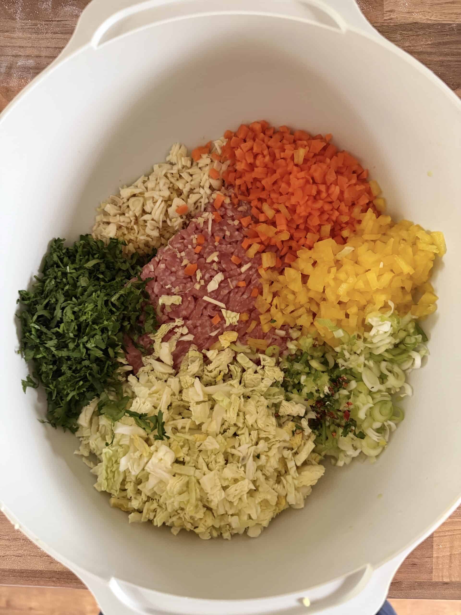 Potsticker filling ingredients in bowl