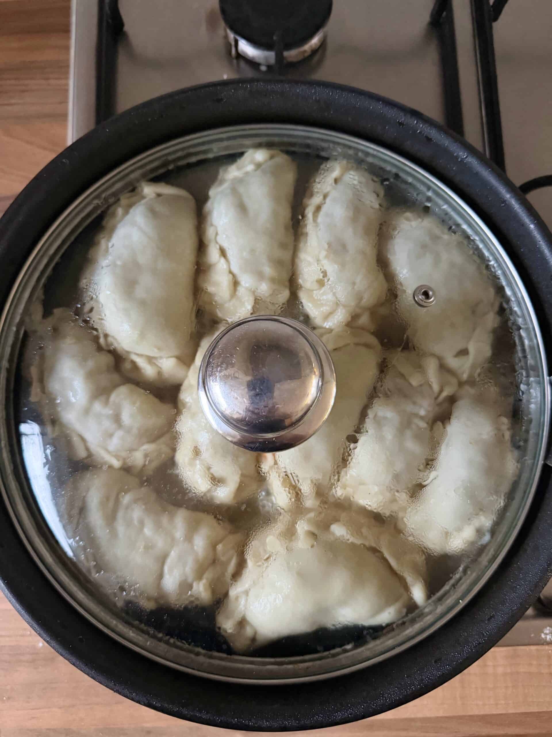 steaming potstickers