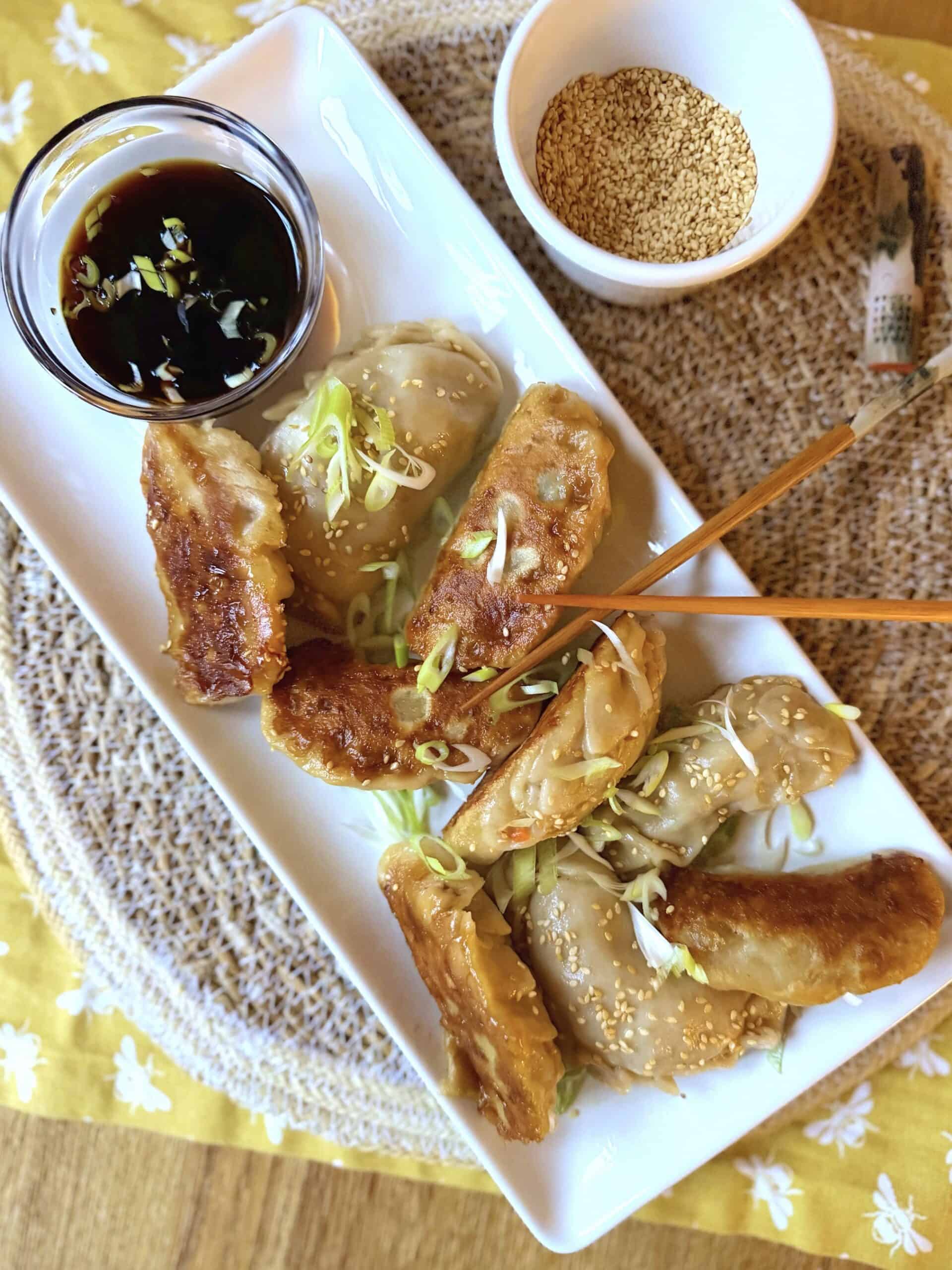 Potstickers with toasted sesame seeds