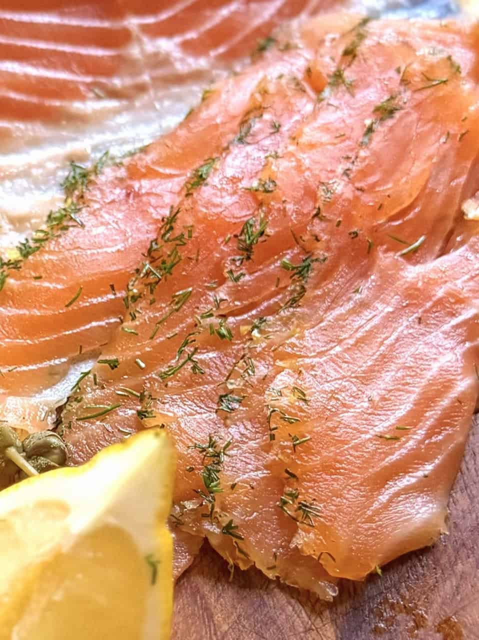 close up of salmon gravlax