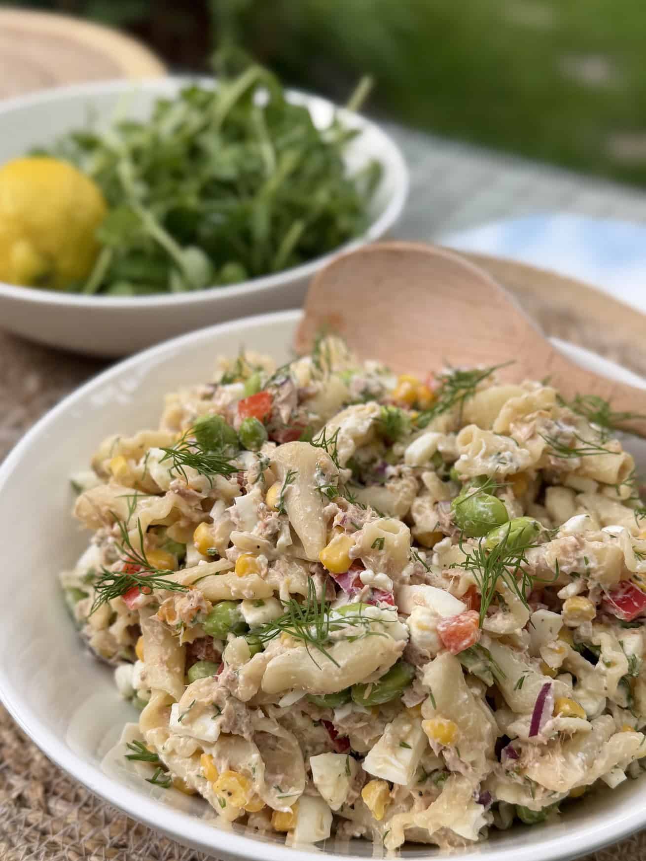 Close up of tuna pasta salad