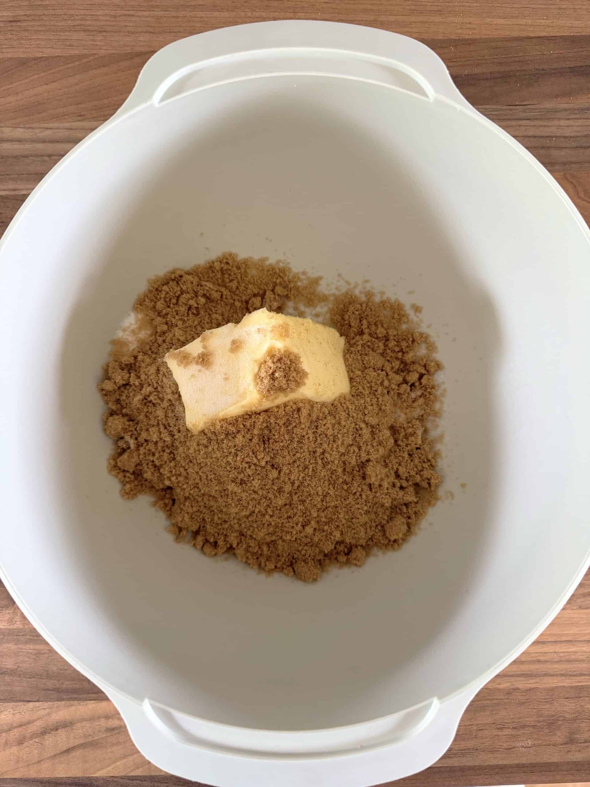 Butter and sugar in a mixing bowl