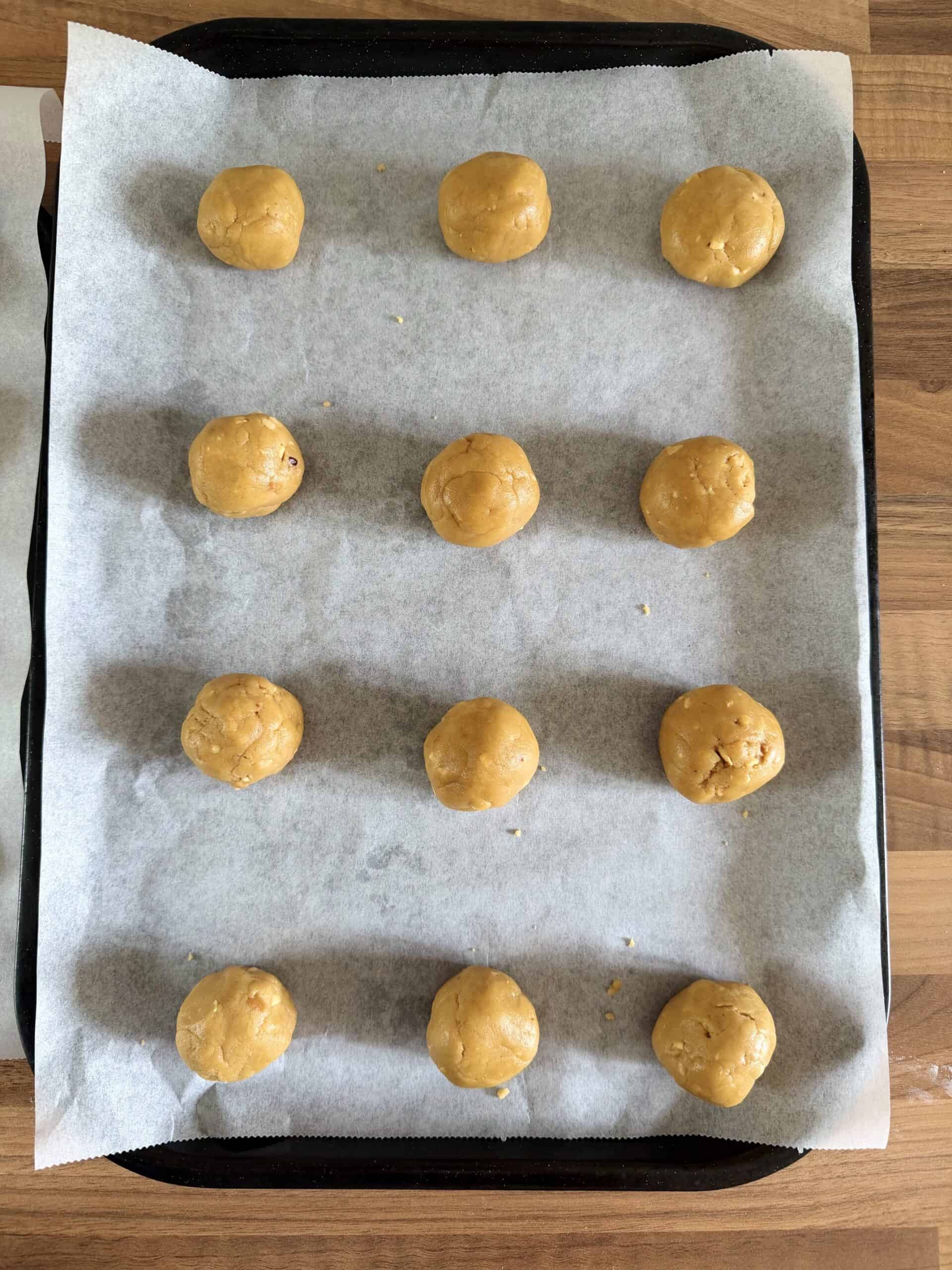 cookie dough on a baking tray