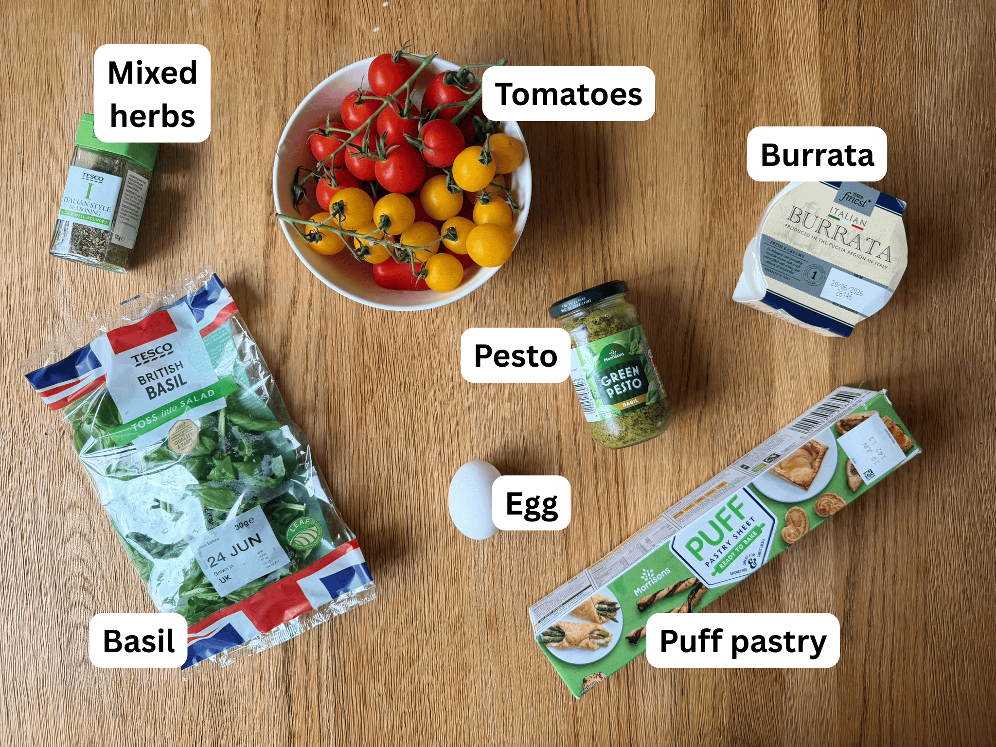tomato and burrata tart ingredients