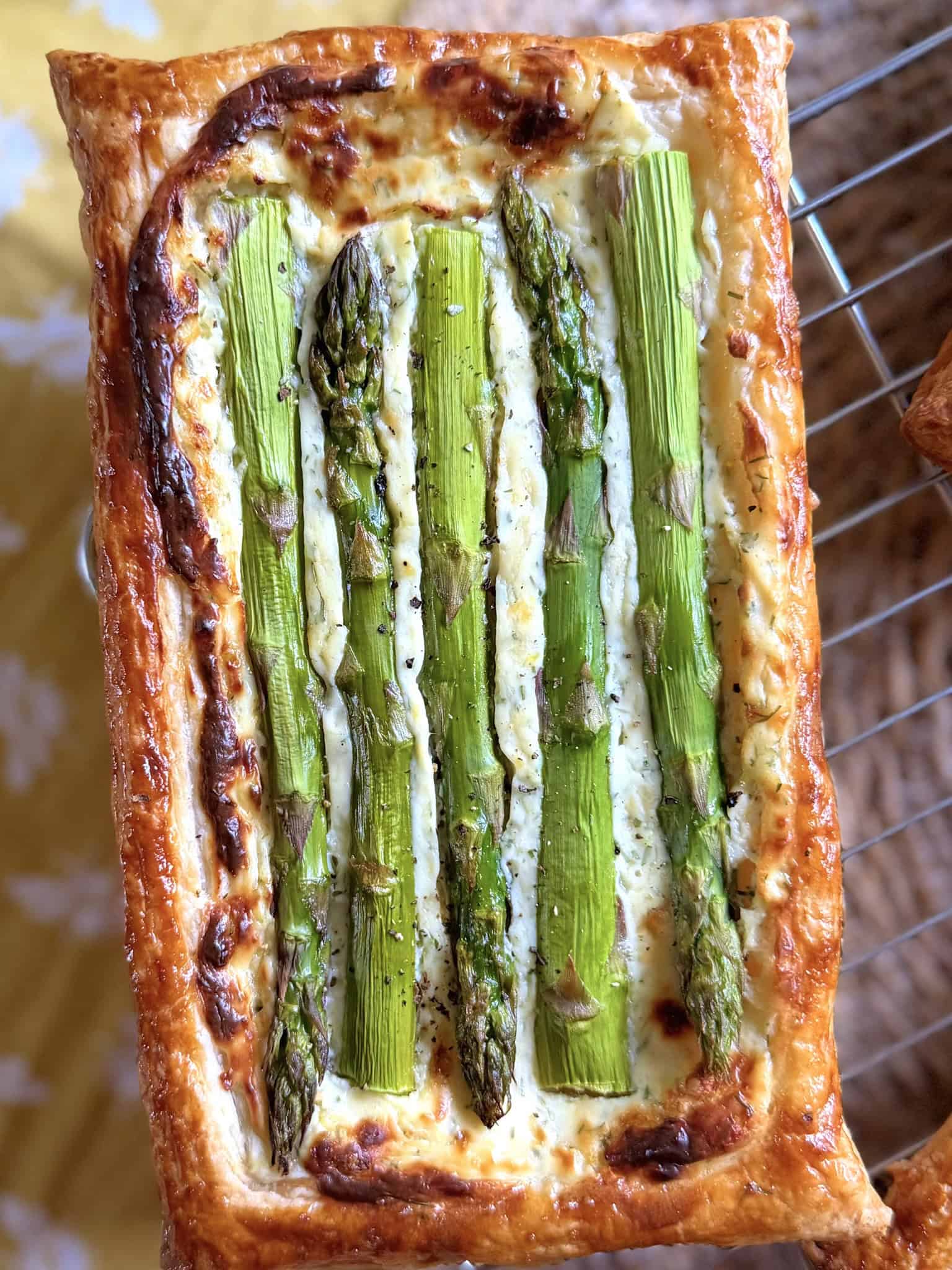 close up asparagus tart
