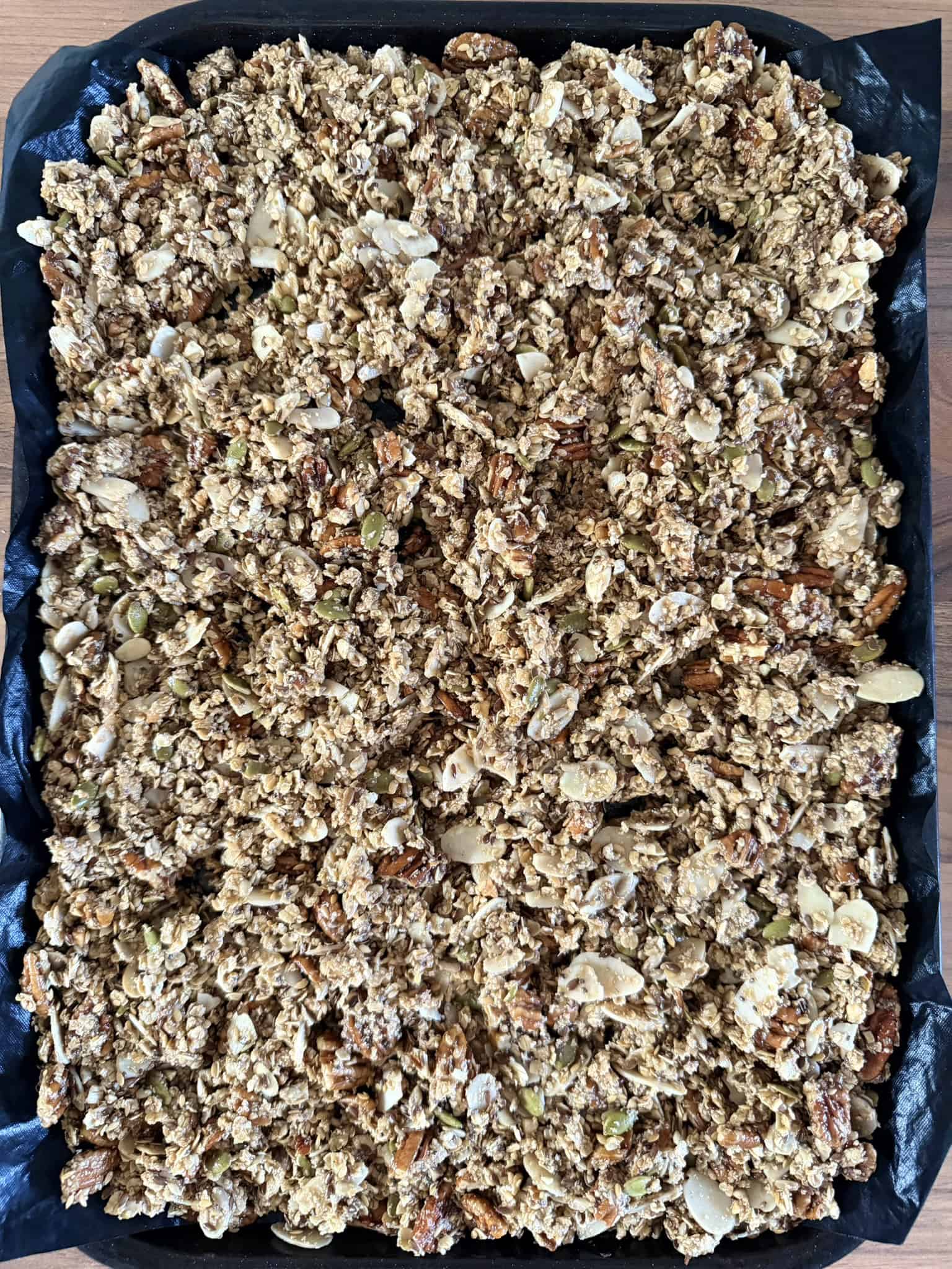 granola on baking tray