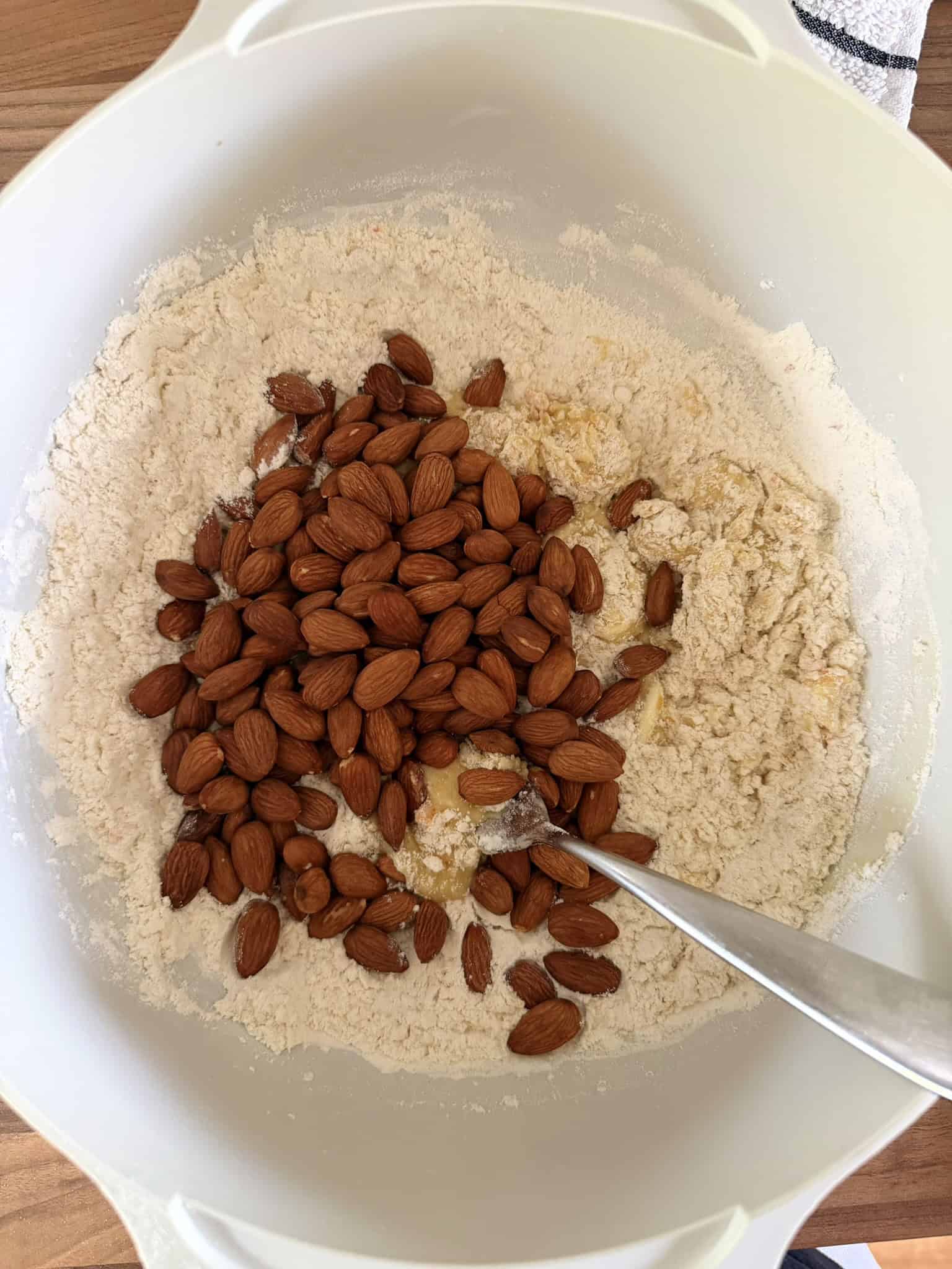 stir in almonds in the mixing bowl