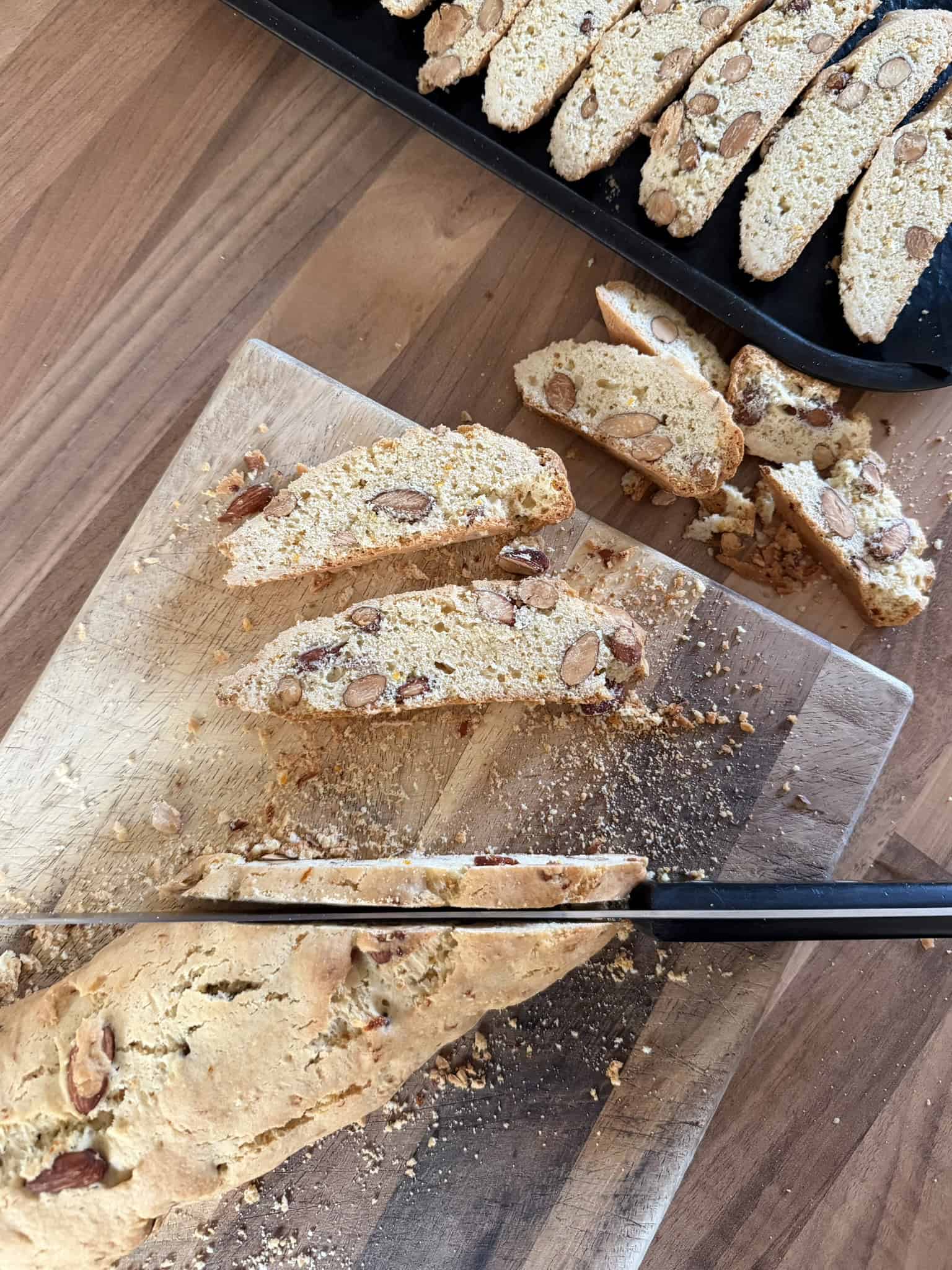 cut the biscotti on a chopping board
