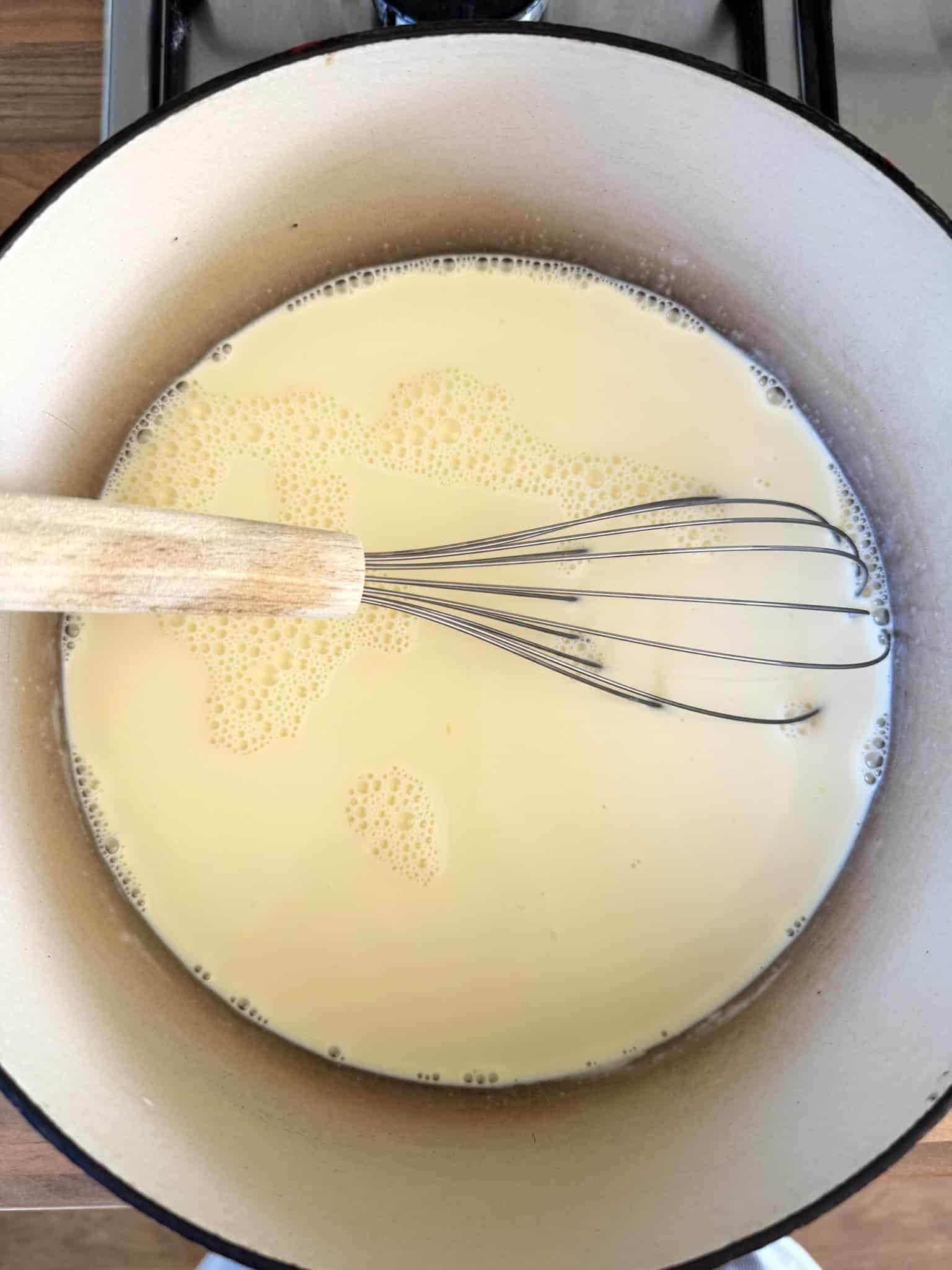 cream and sugar in a pan