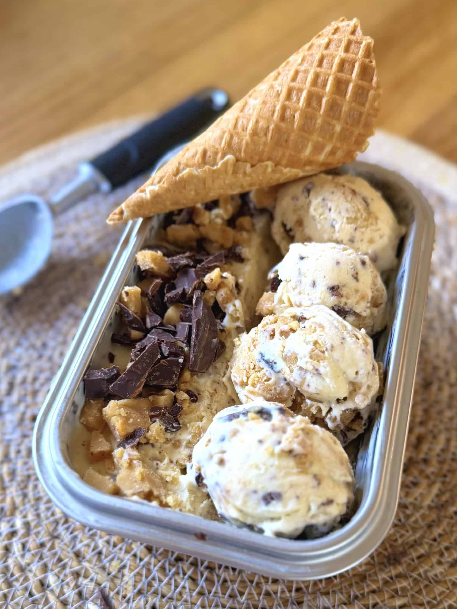 peanut butter cookie dough and chocolate chip ice cream