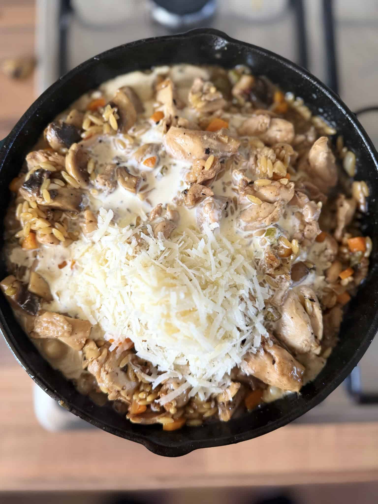 stir in cream and parmesan