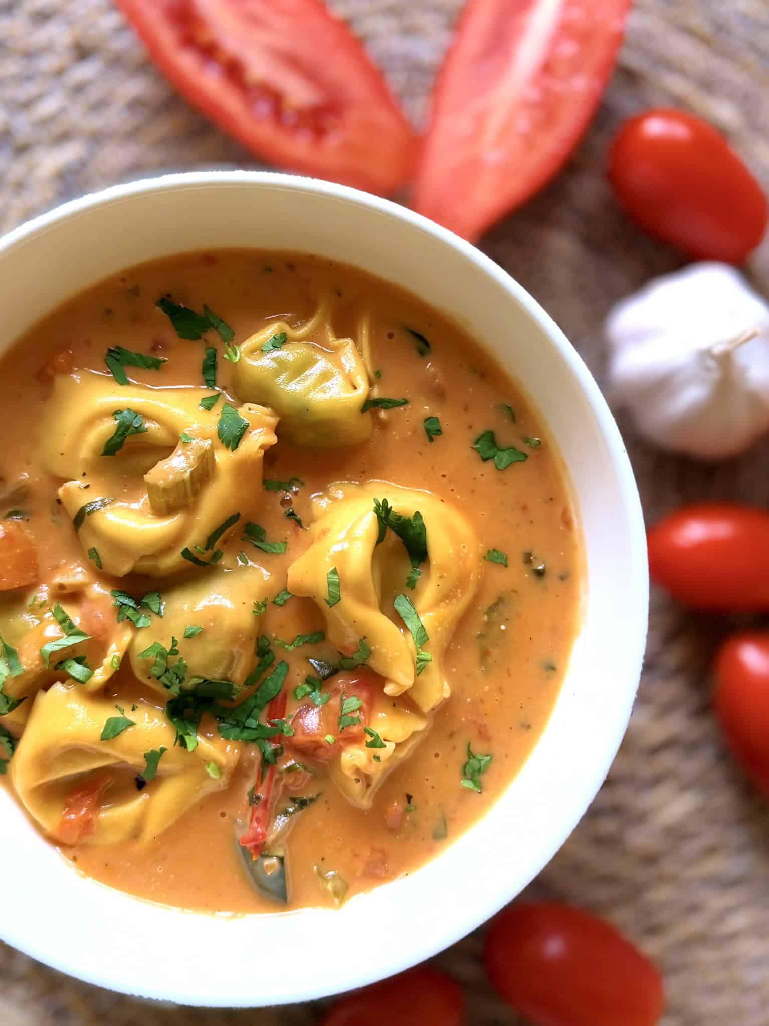 creamy Italian tomato tortellini soup