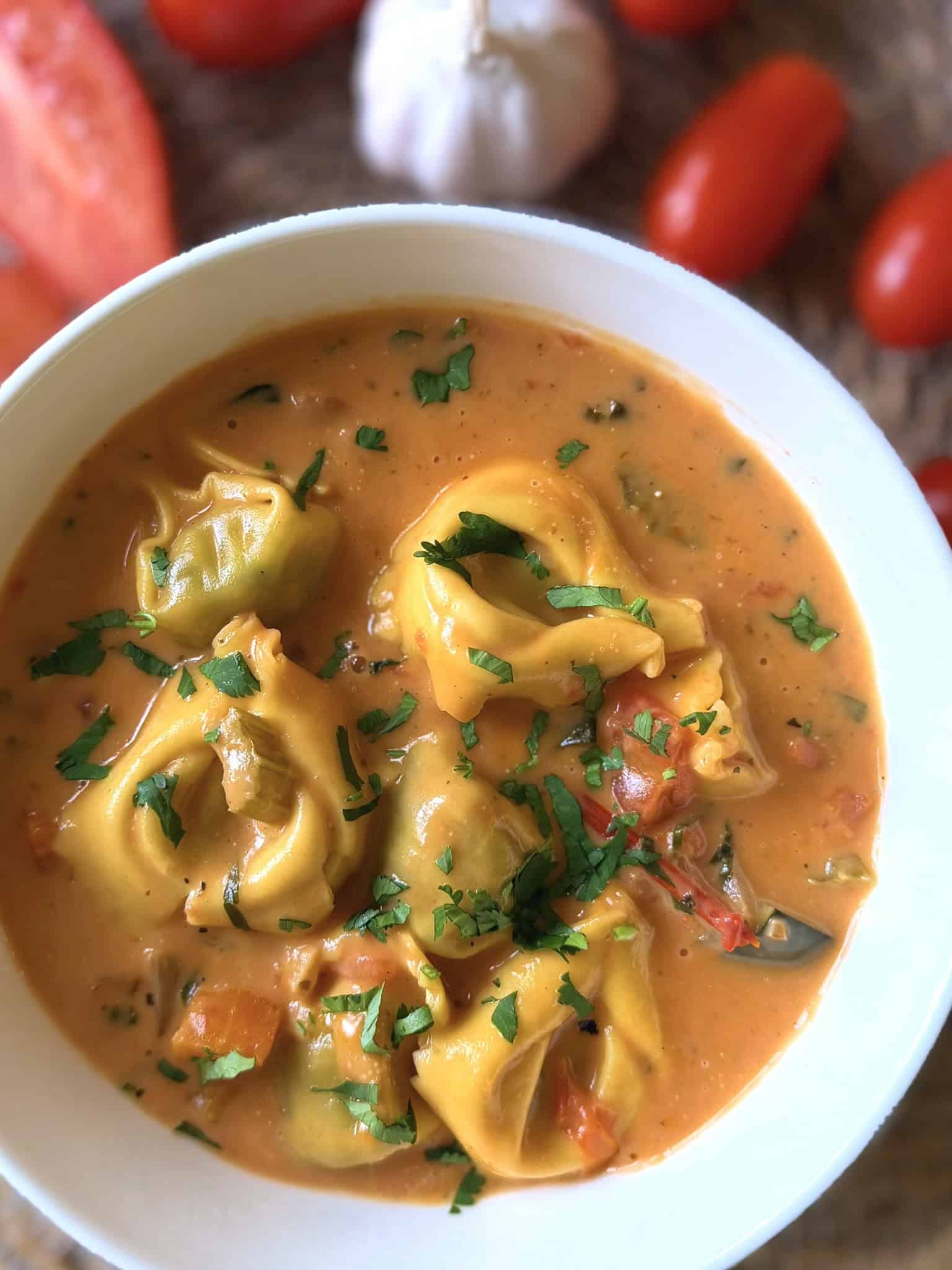 Italian tomato tortellini soup