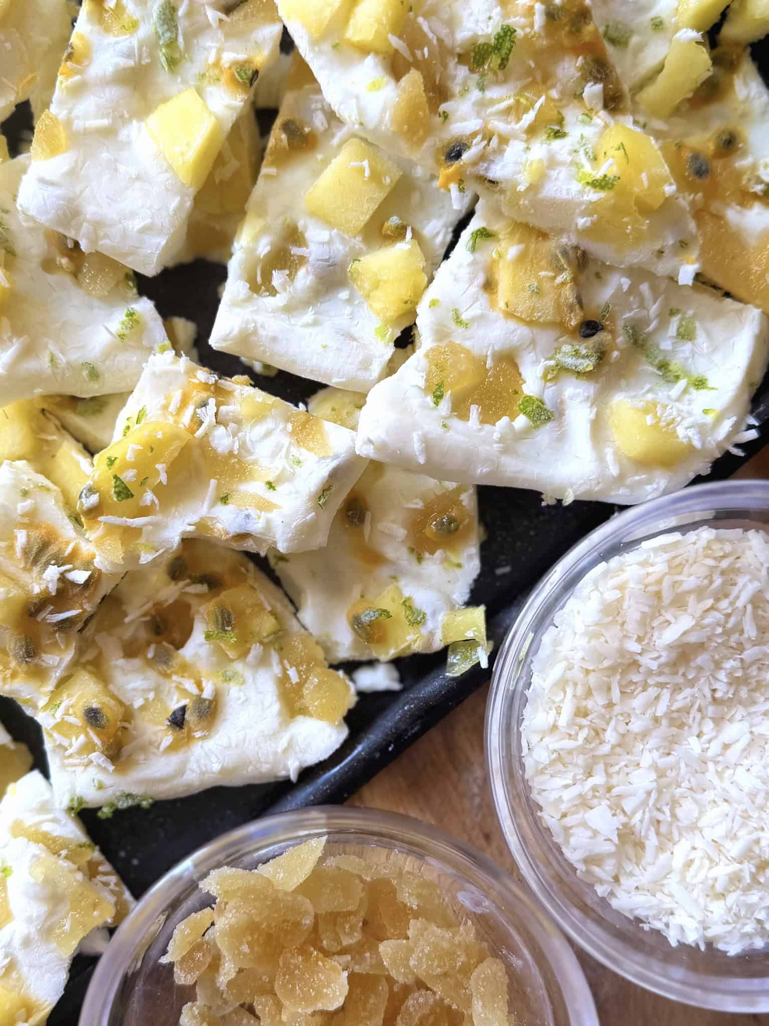 tropical Greek yogurt bark pieces