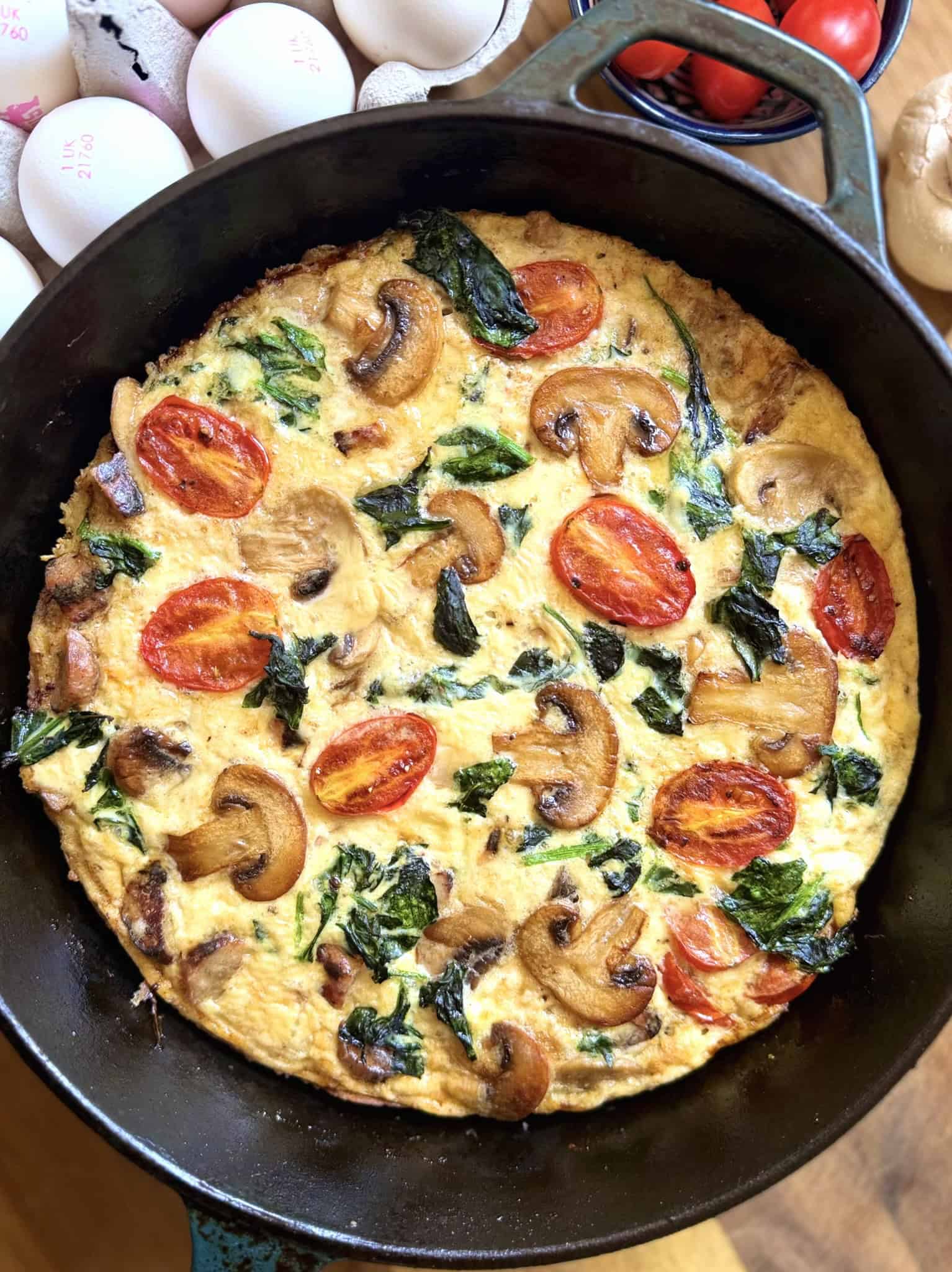 breakfast omelette in a cast iron skillet