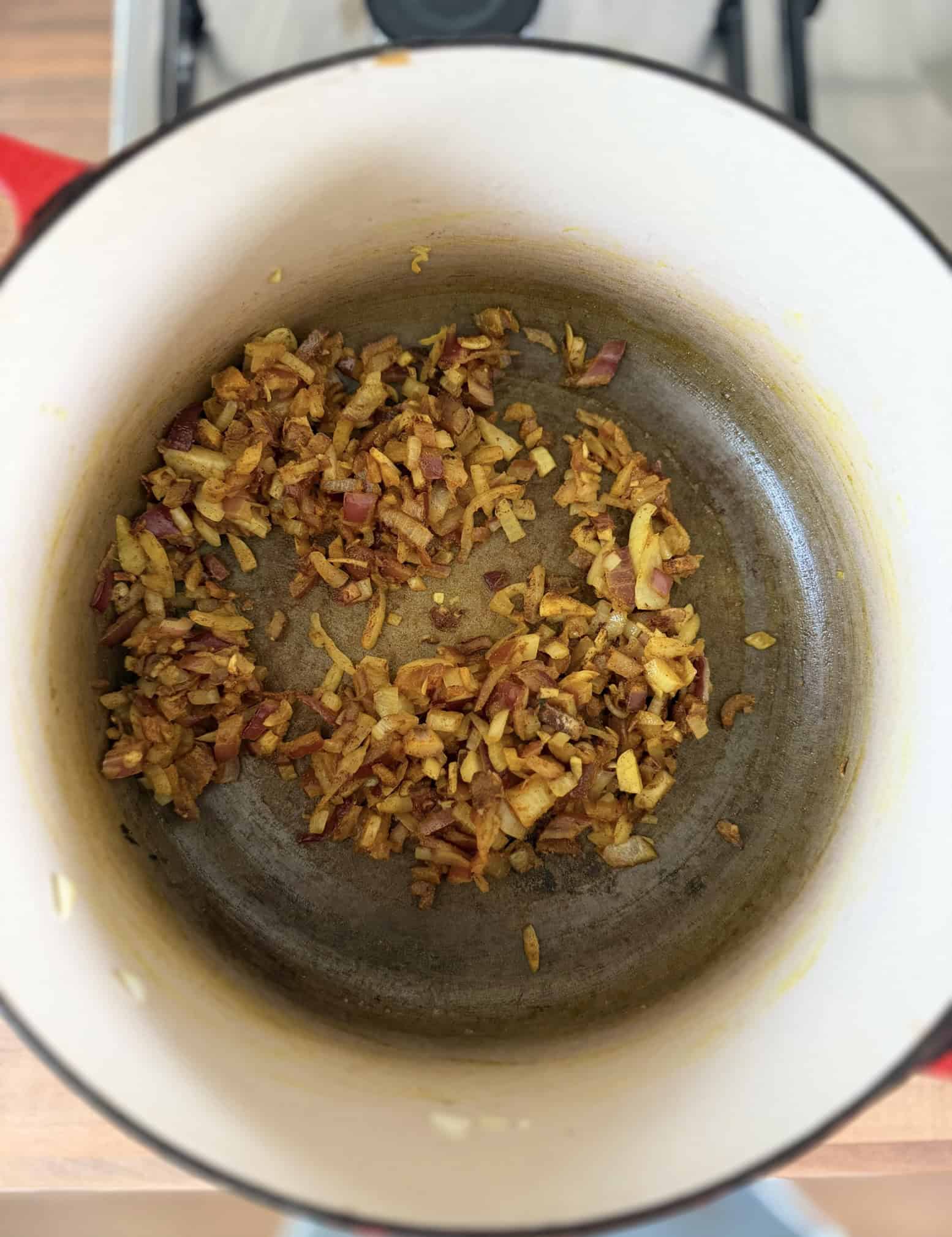 Sautee onions and garlic in pan