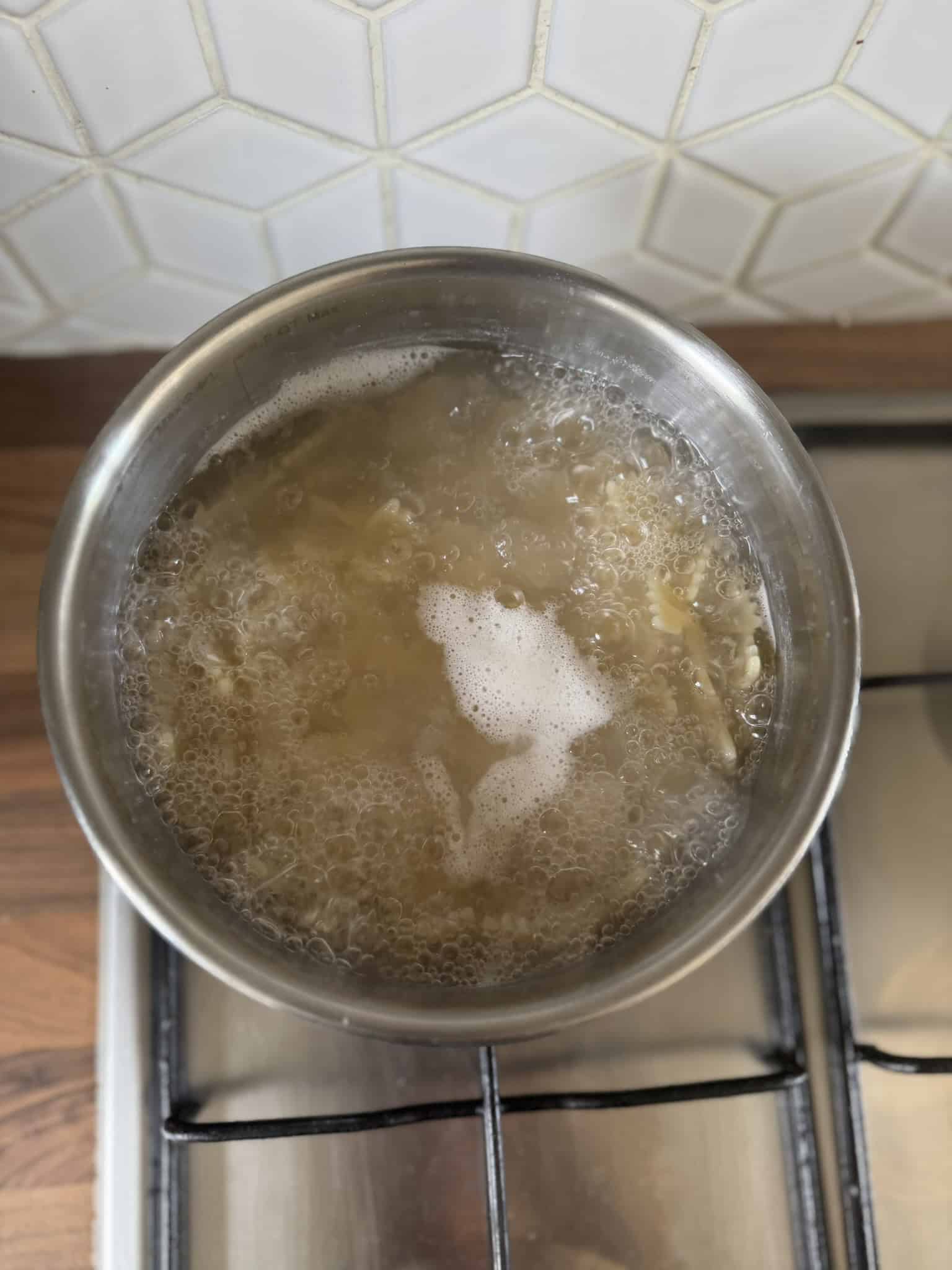 pasta cooking in boiling water